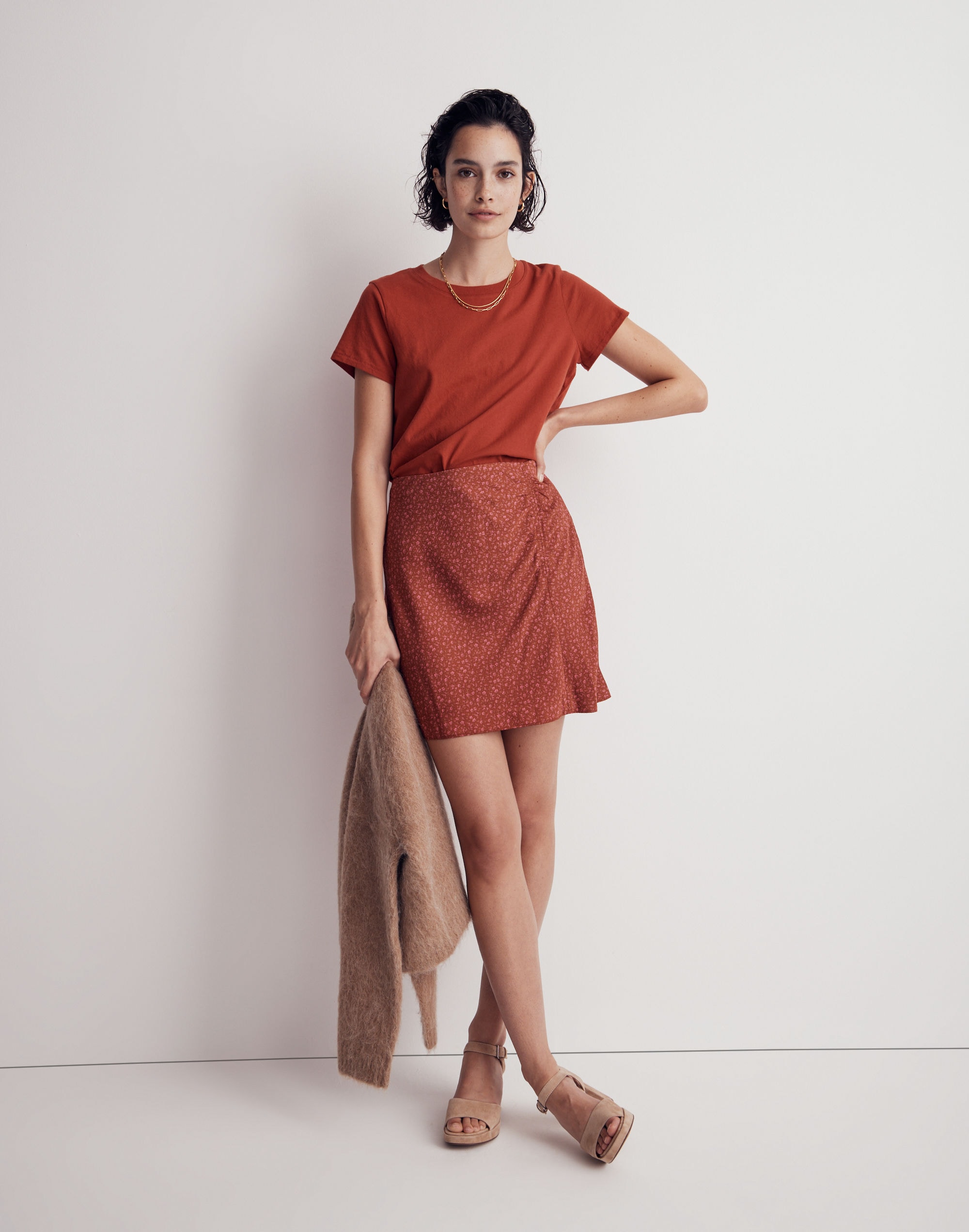 hammered satin ruched mini skirt