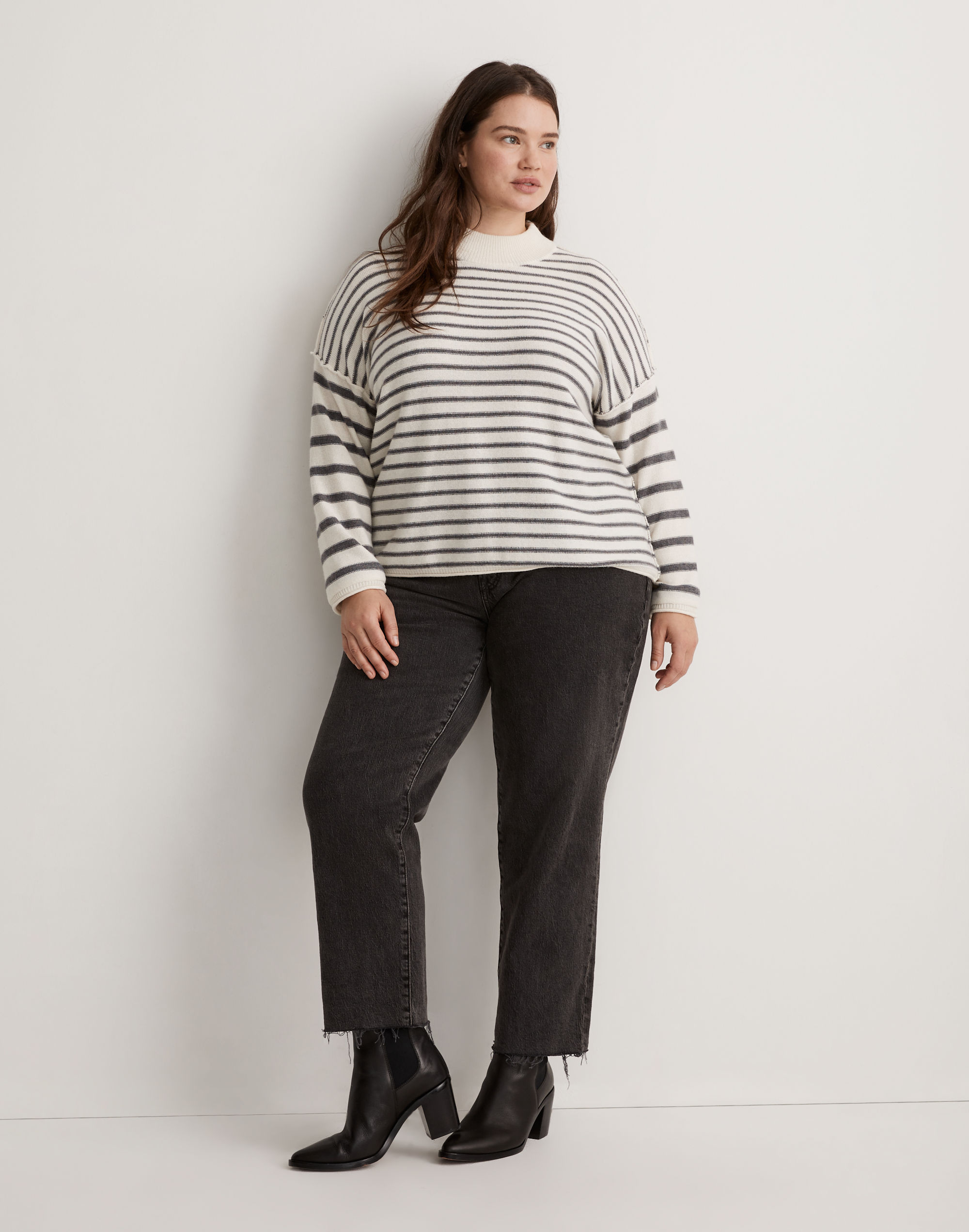Plus Stripe-Play Mockneck Pullover Sweater
