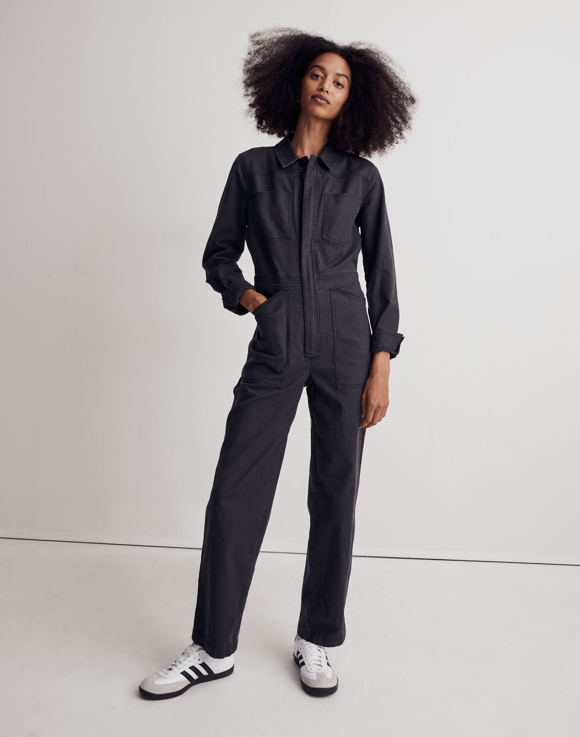 brushed canvas belted jumpsuit
