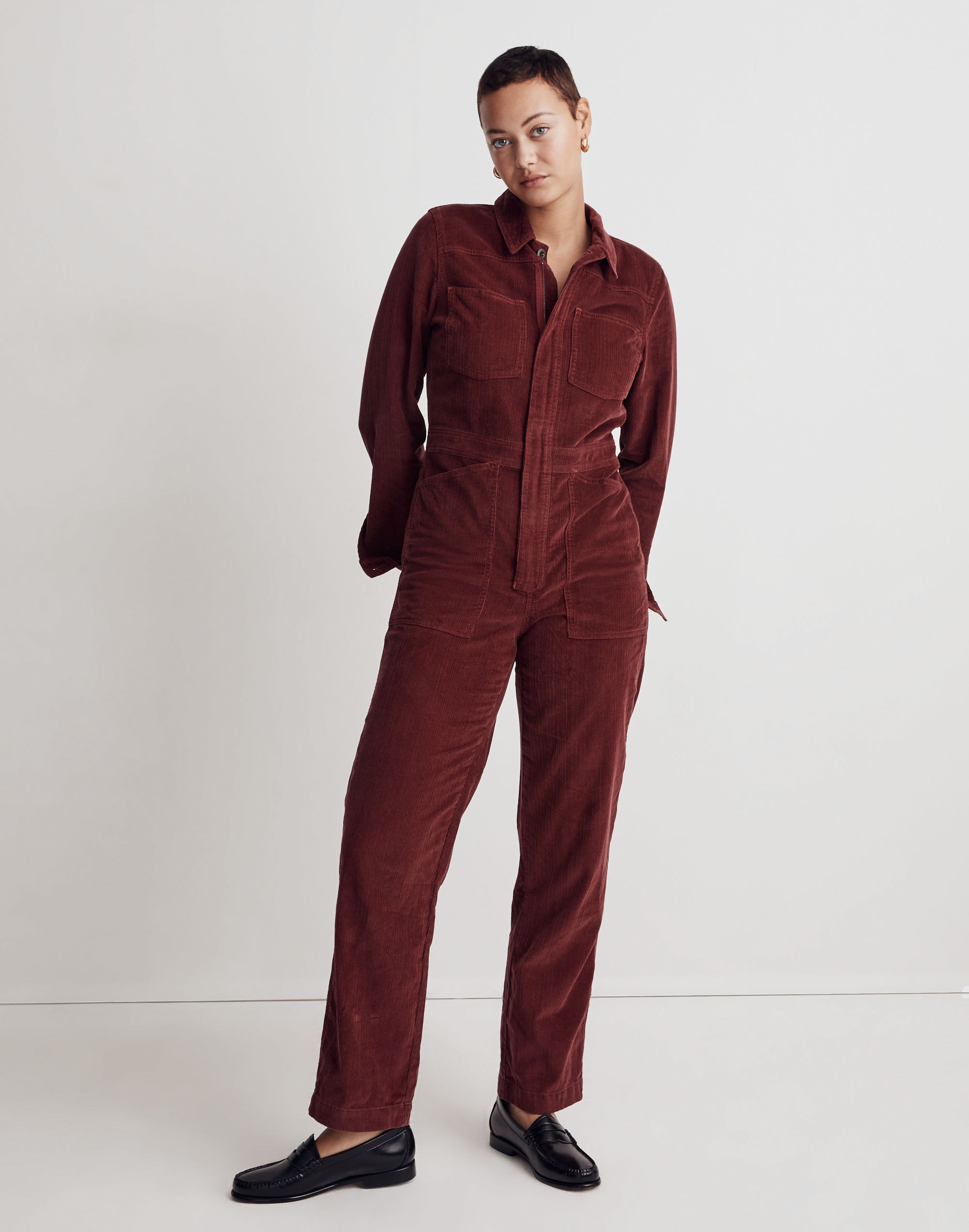 corduroy belted jumpsuit