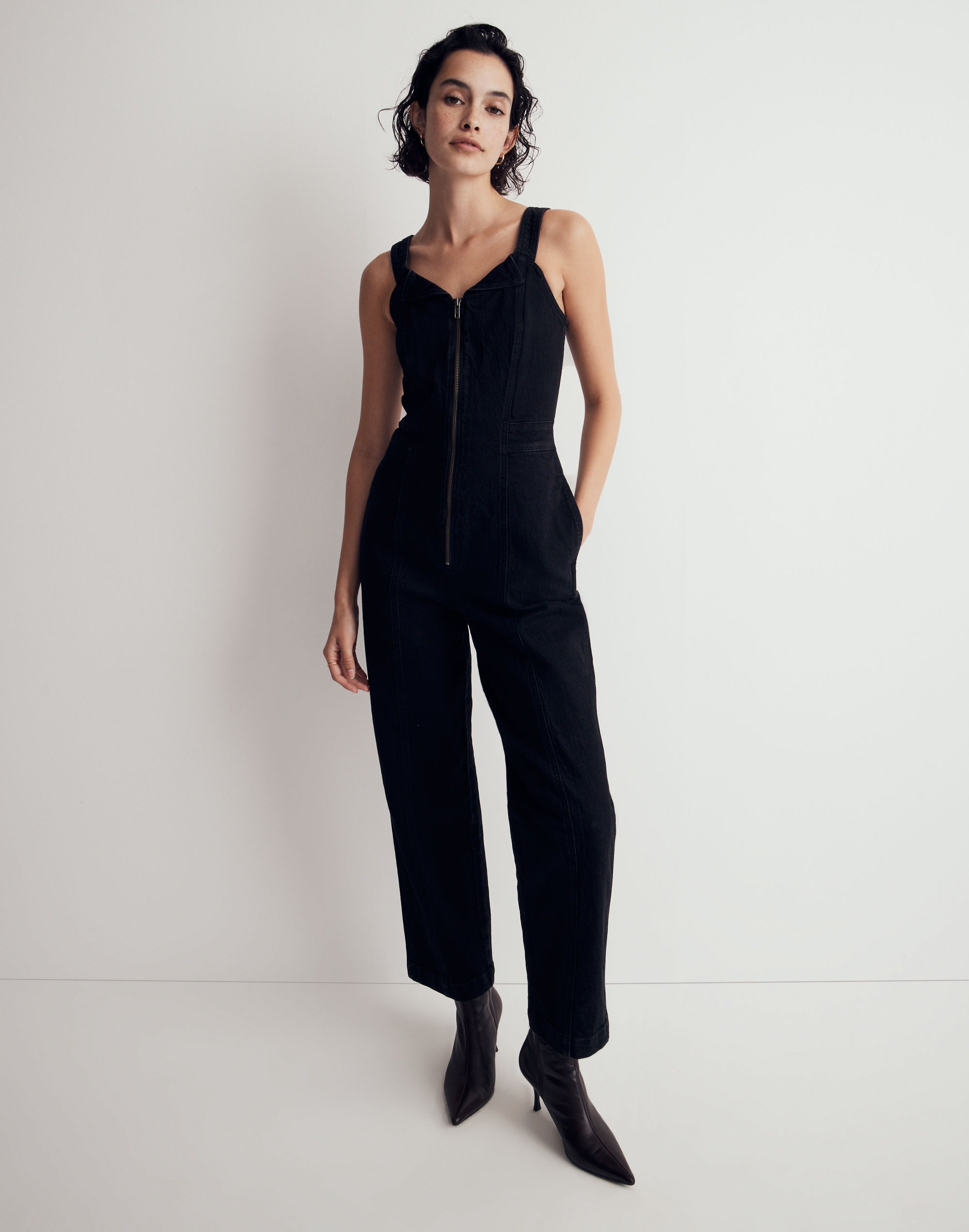 Denim Zip-Front Jumpsuit