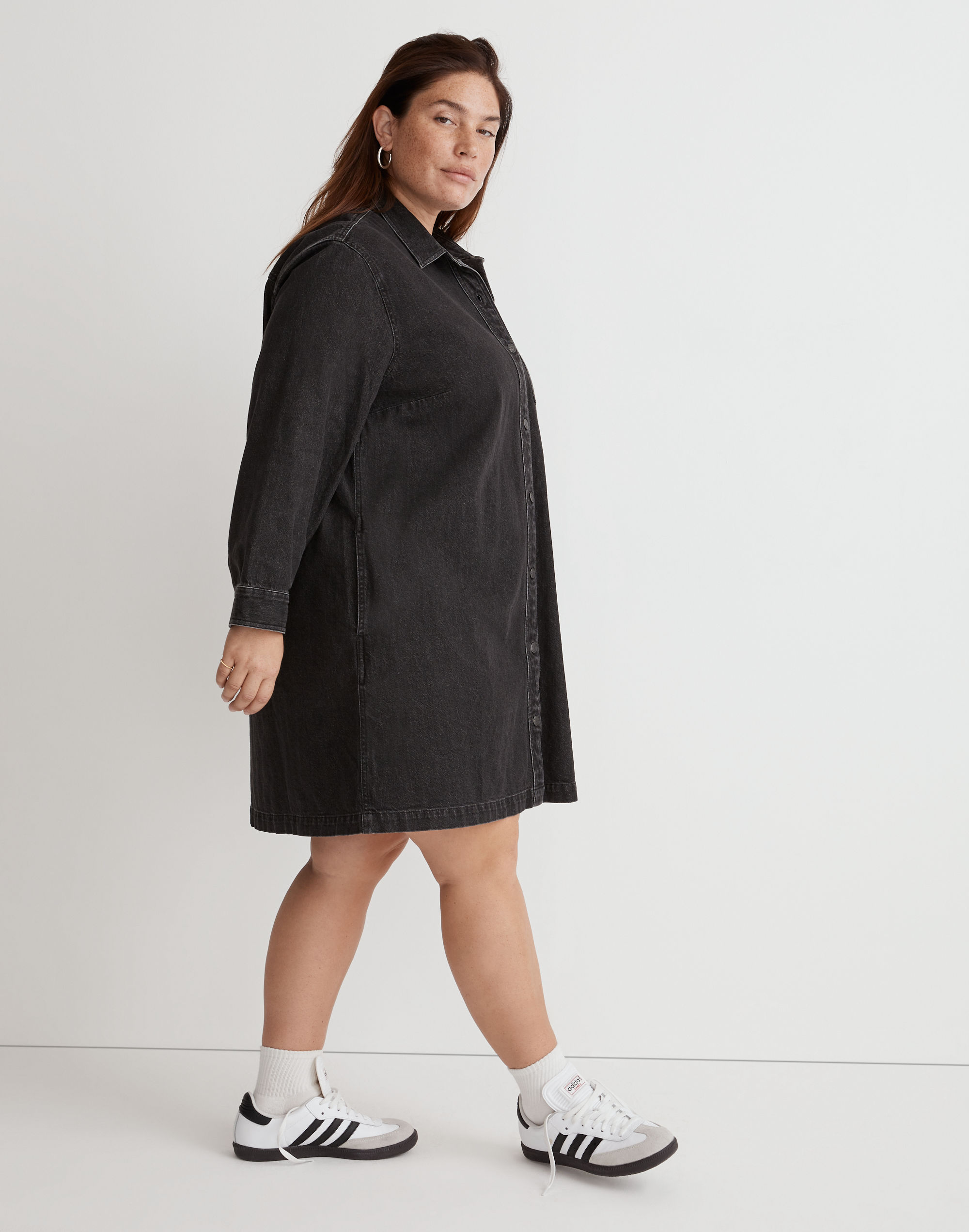Plus Oversized Denim Shirtdress in Lunar Wash