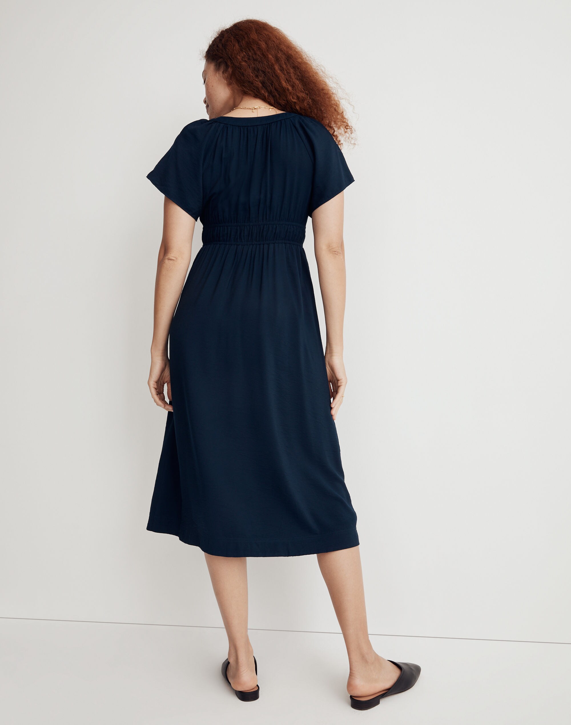 Sophia Split-Neck Short-Sleeve Midi Dress