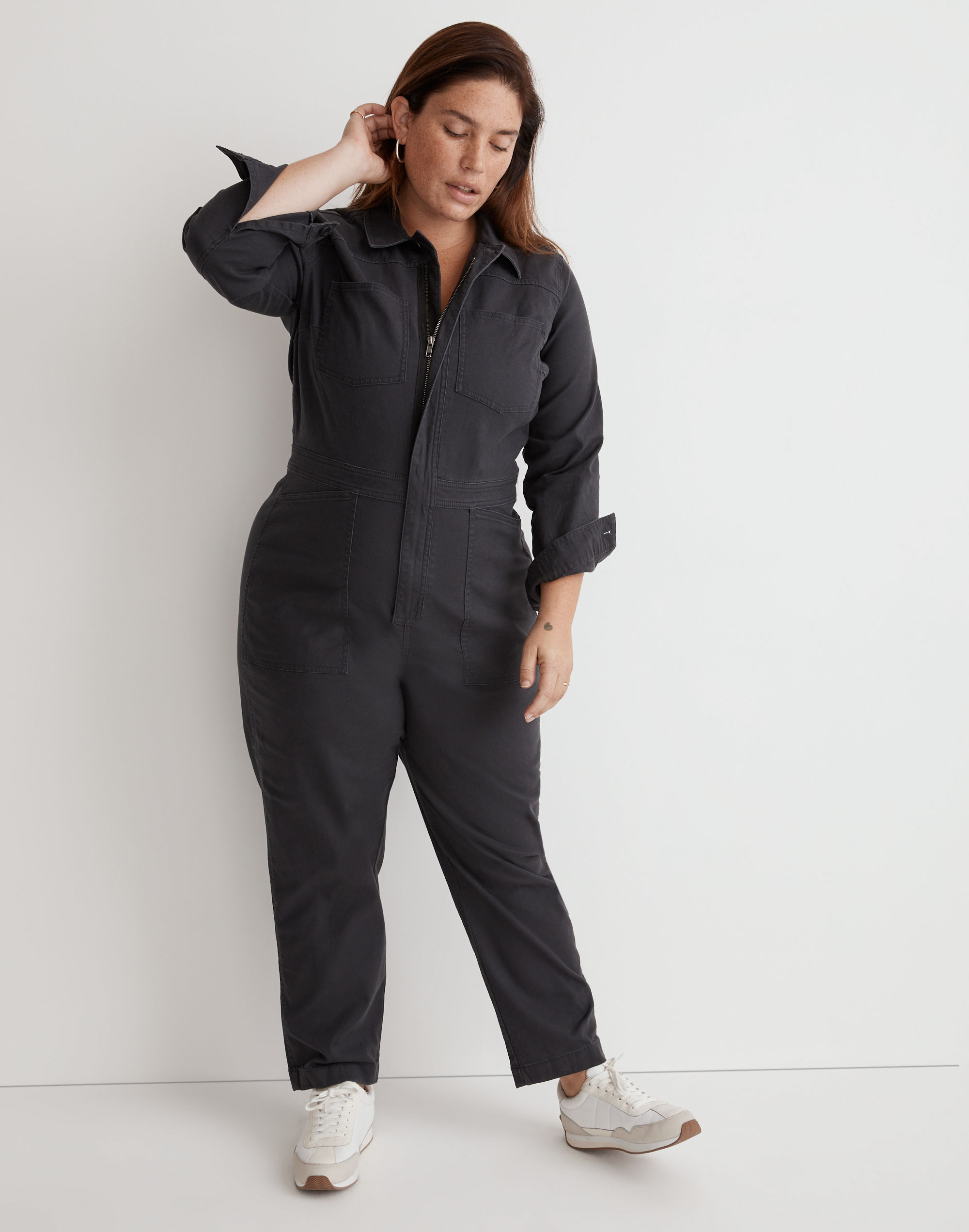 plus brushed canvas belted jumpsuit