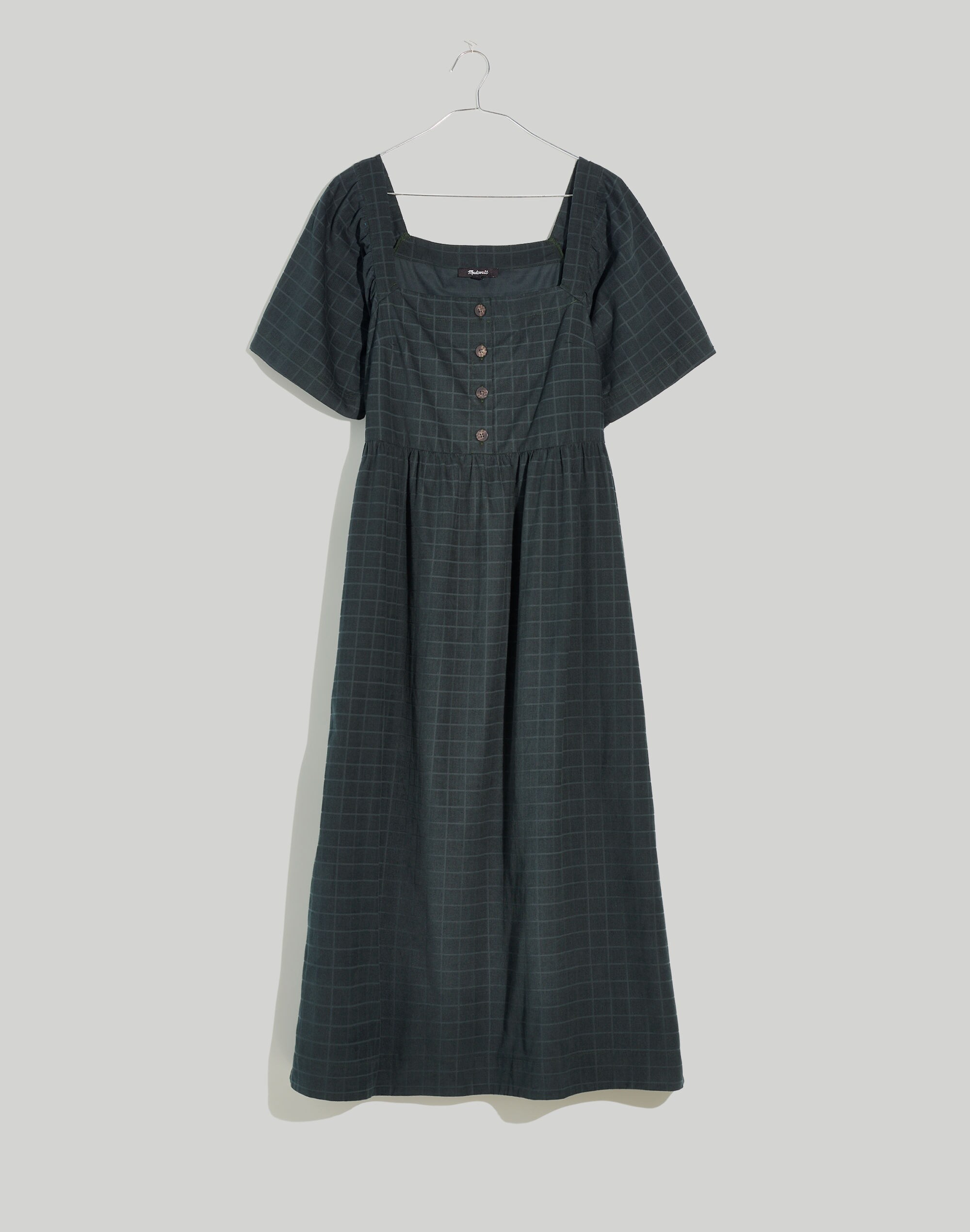 Petite Corduroy Square-Neck Midi Dress in Windowpane