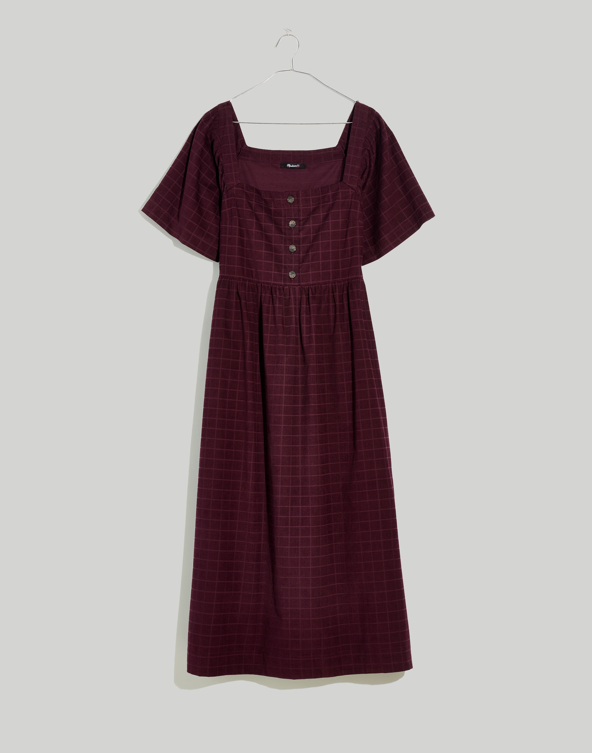 Corduroy Square-Neck Midi Dress in Windowpane