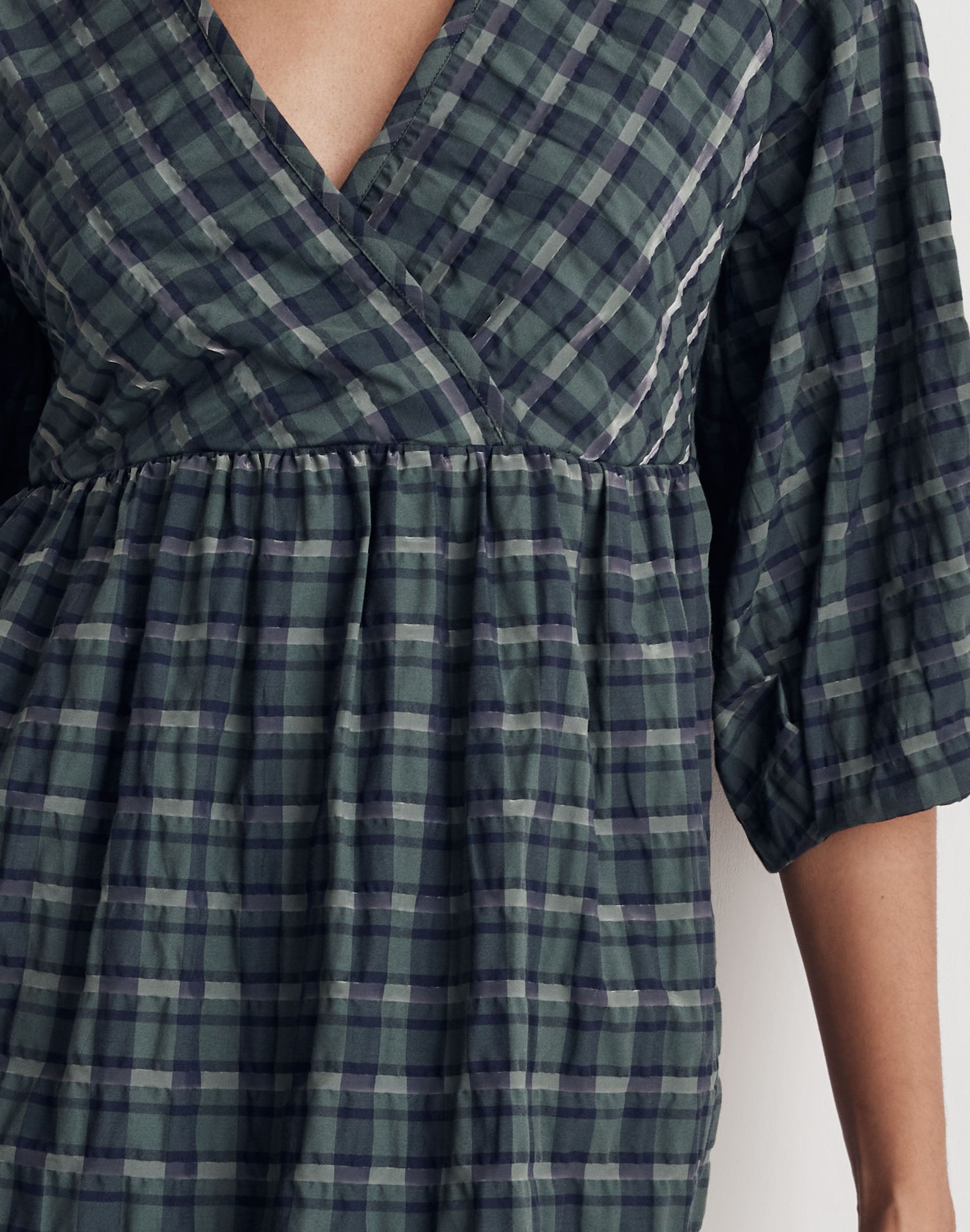 Marianna Puff-Sleeve Mini Dress Plaid