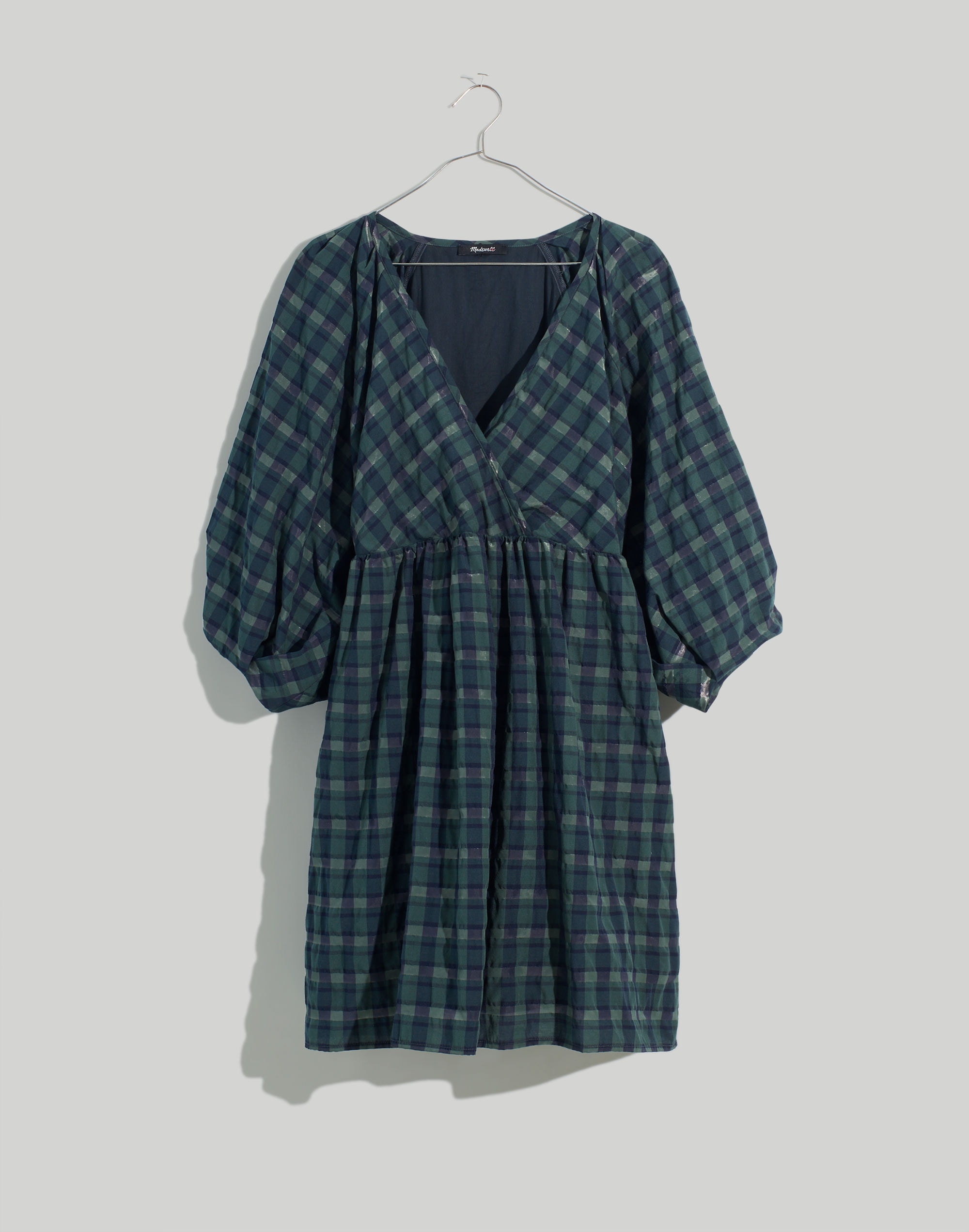 Marianna Puff-Sleeve Mini Dress Plaid