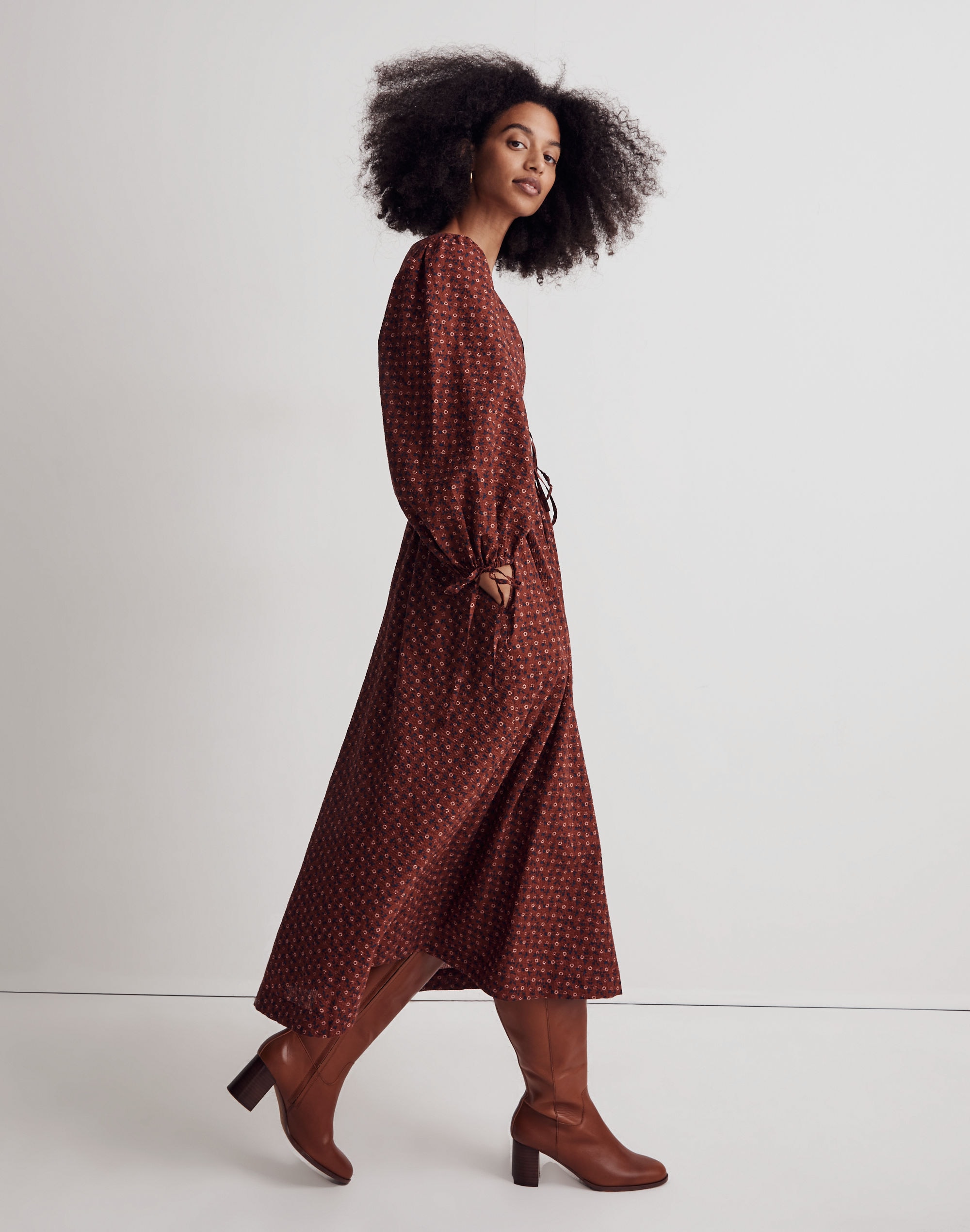 Sophia Tie-Front Midi Dress in Teaberry Floral