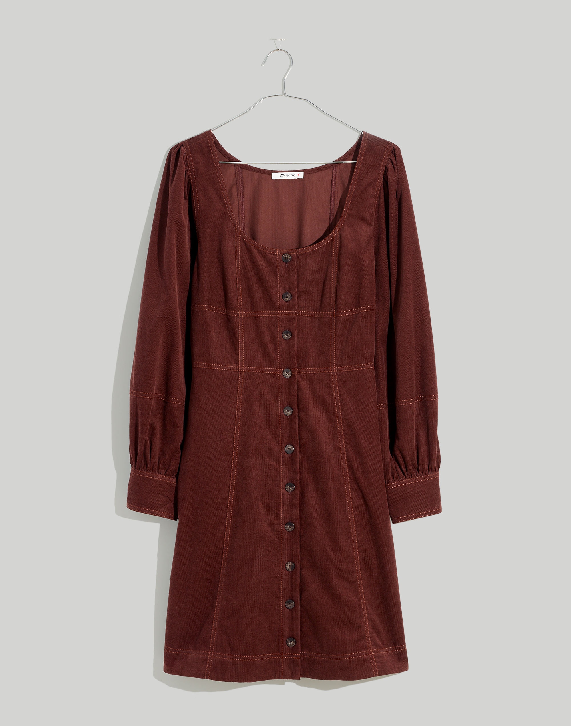 Petite Corduroy Seamed Long-Sleeve Mini Dress