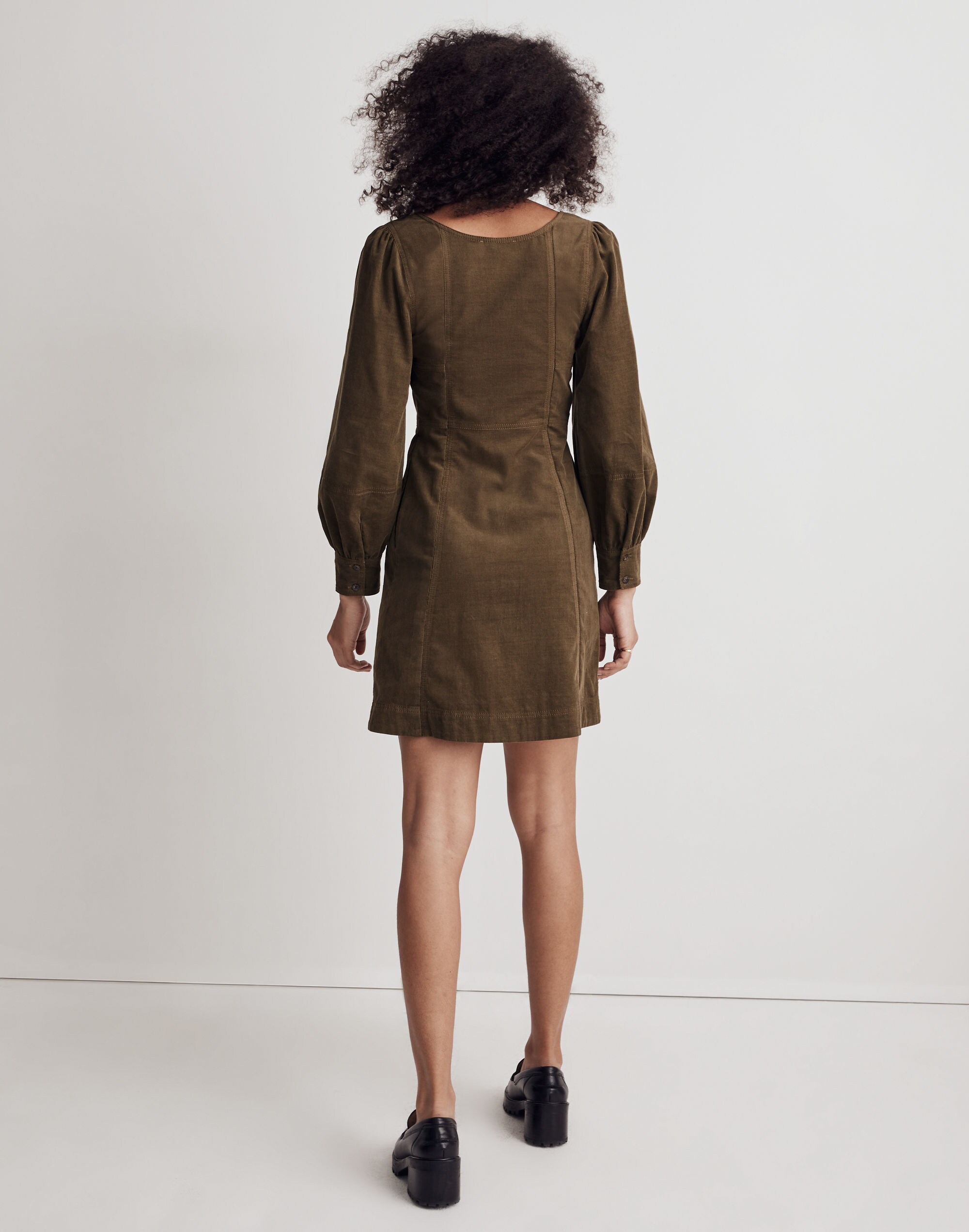 Petite Corduroy Seamed Long-Sleeve Mini Dress