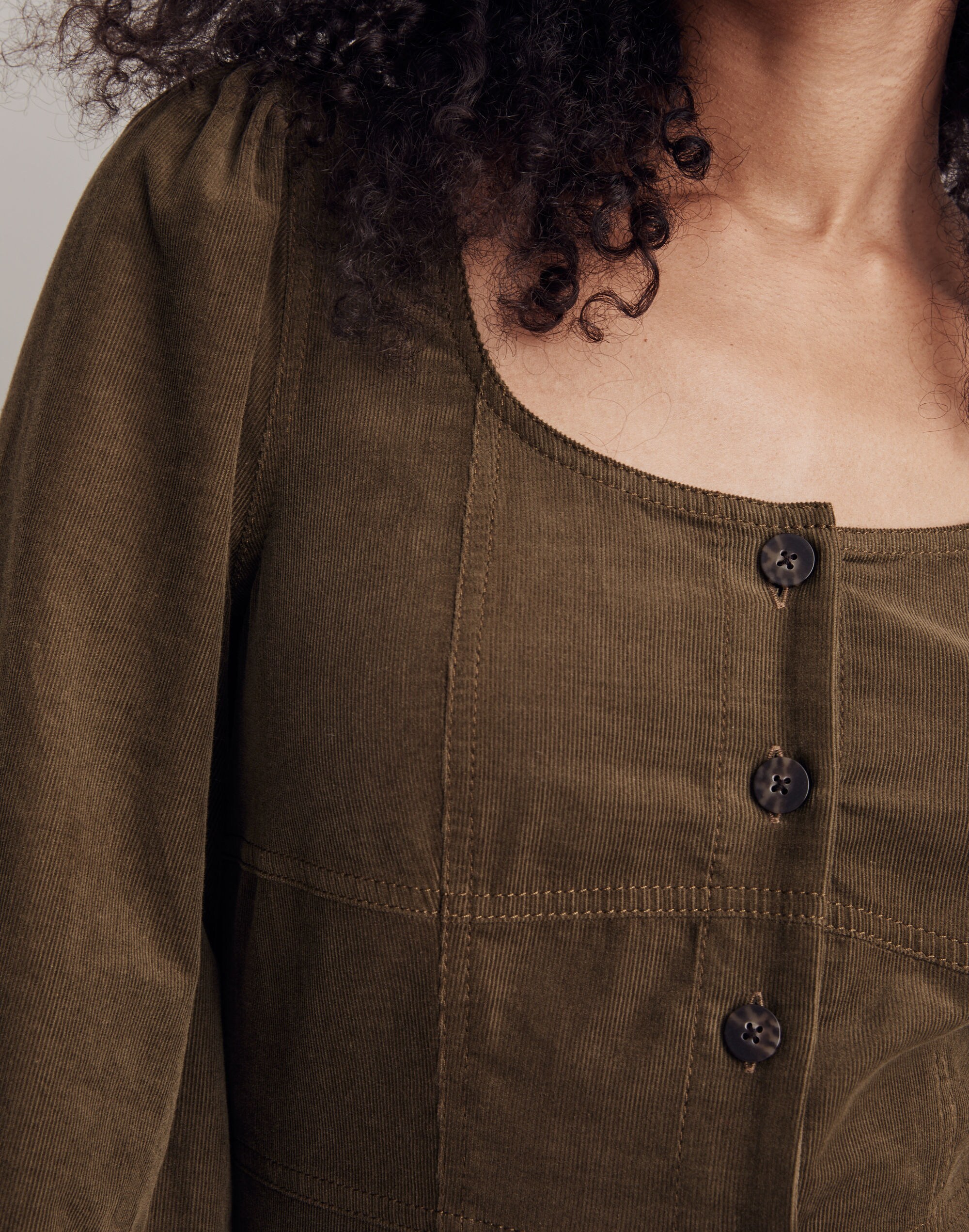 Petite Corduroy Seamed Long-Sleeve Mini Dress