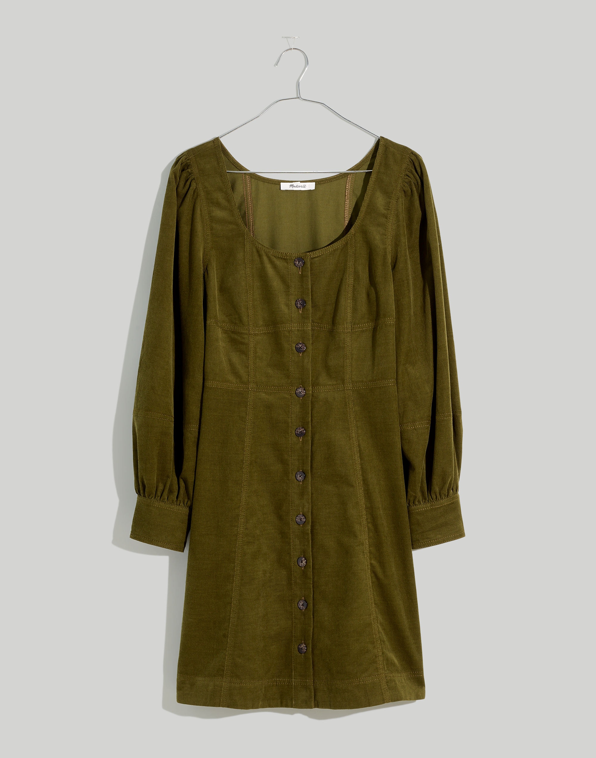 Petite Corduroy Seamed Long-Sleeve Mini Dress