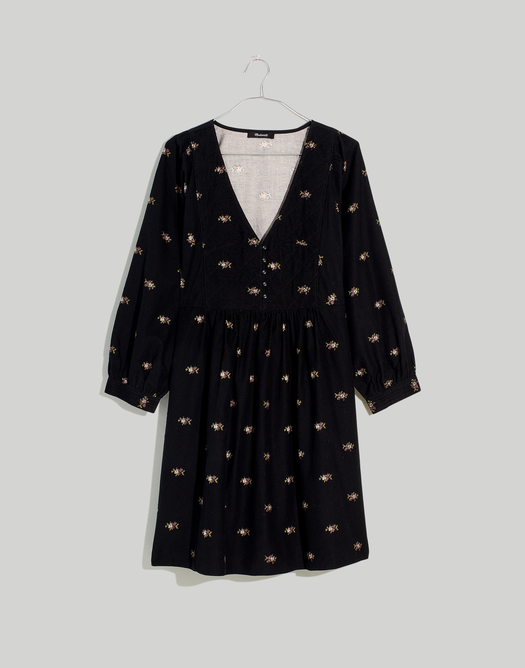 Corduroy Quilted-Bib Mini Dress in Blurred Ikat