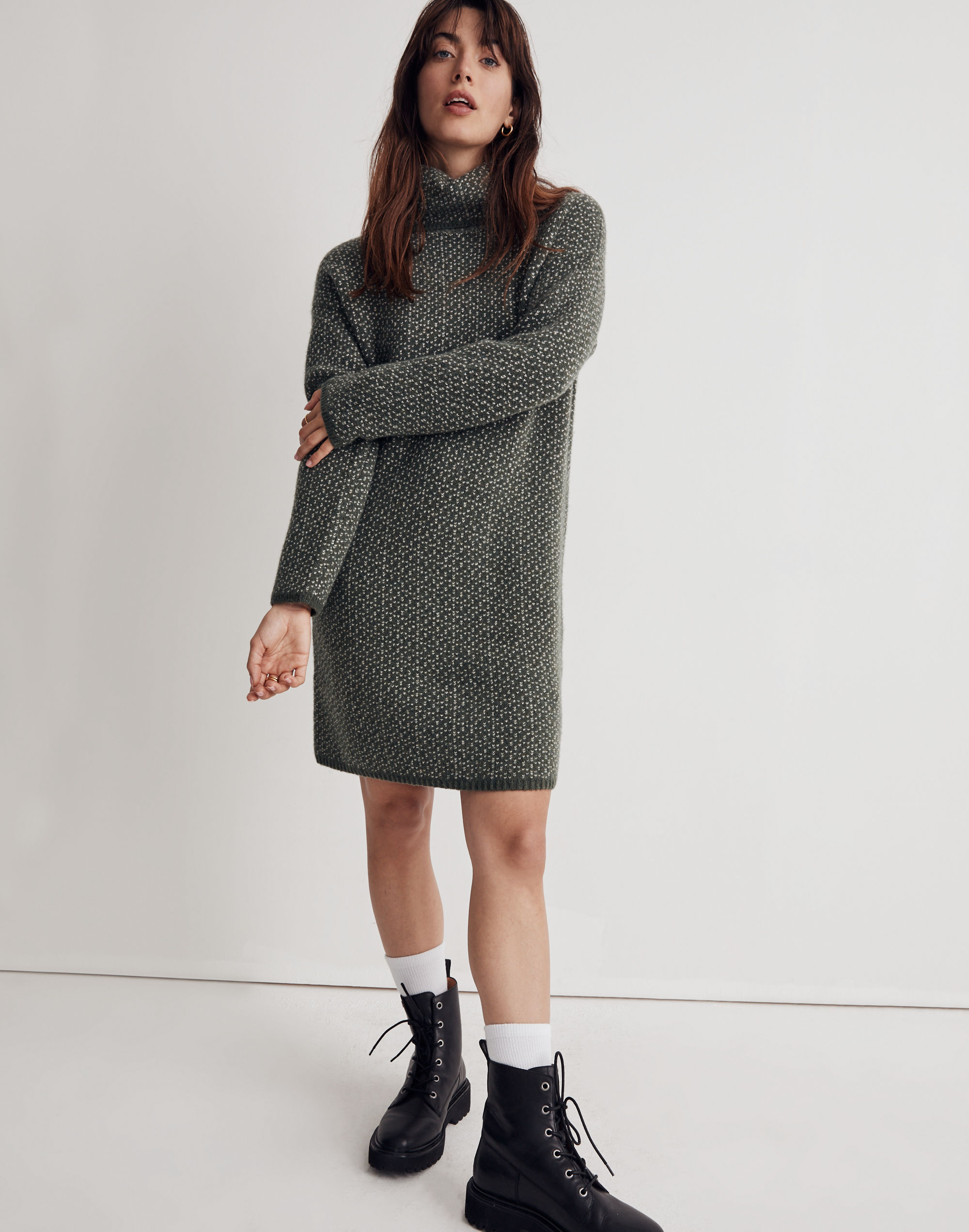 Oversized Turtleneck Sweater Dress in Geo Print