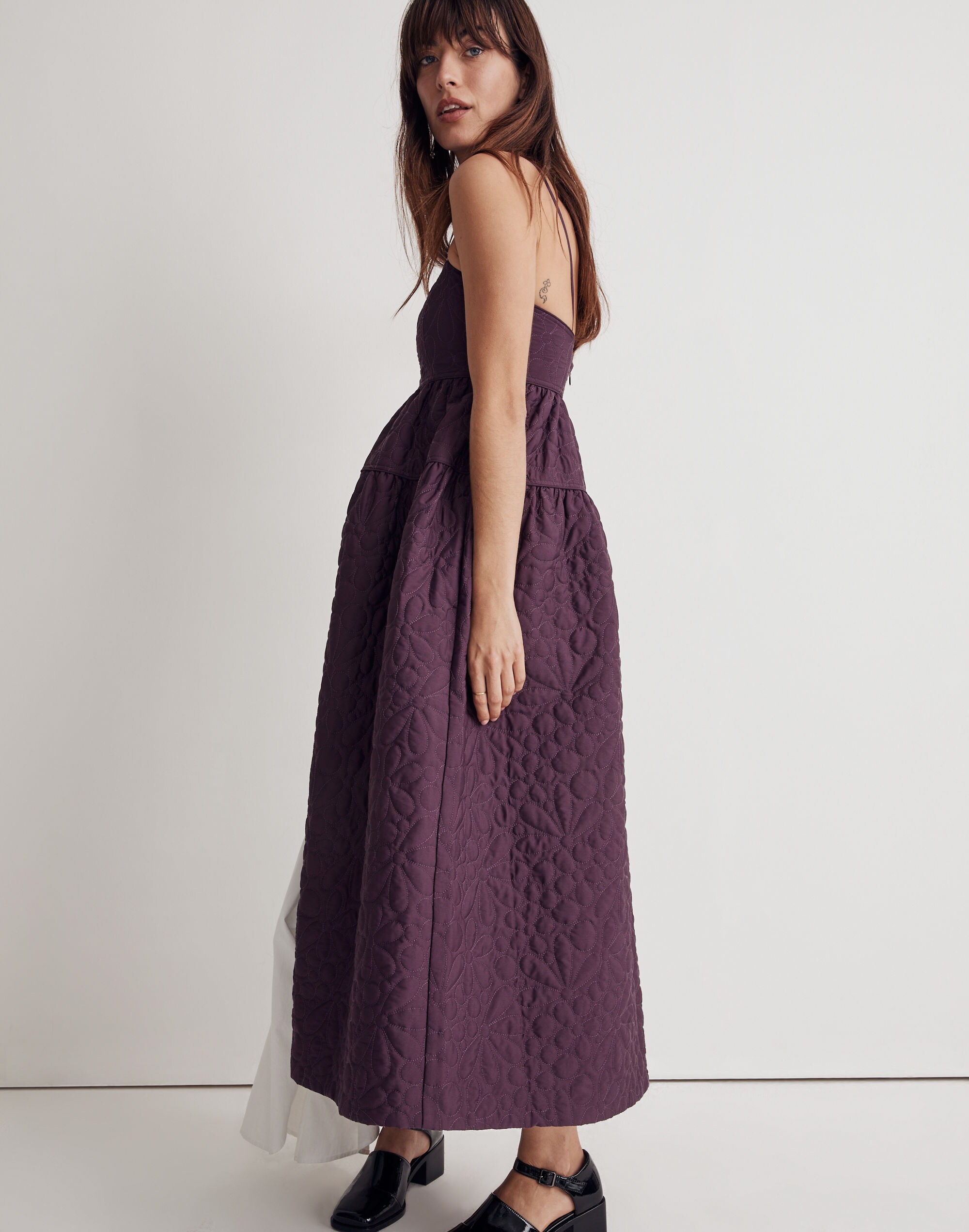 Floral Quilted Empire Midi Dress