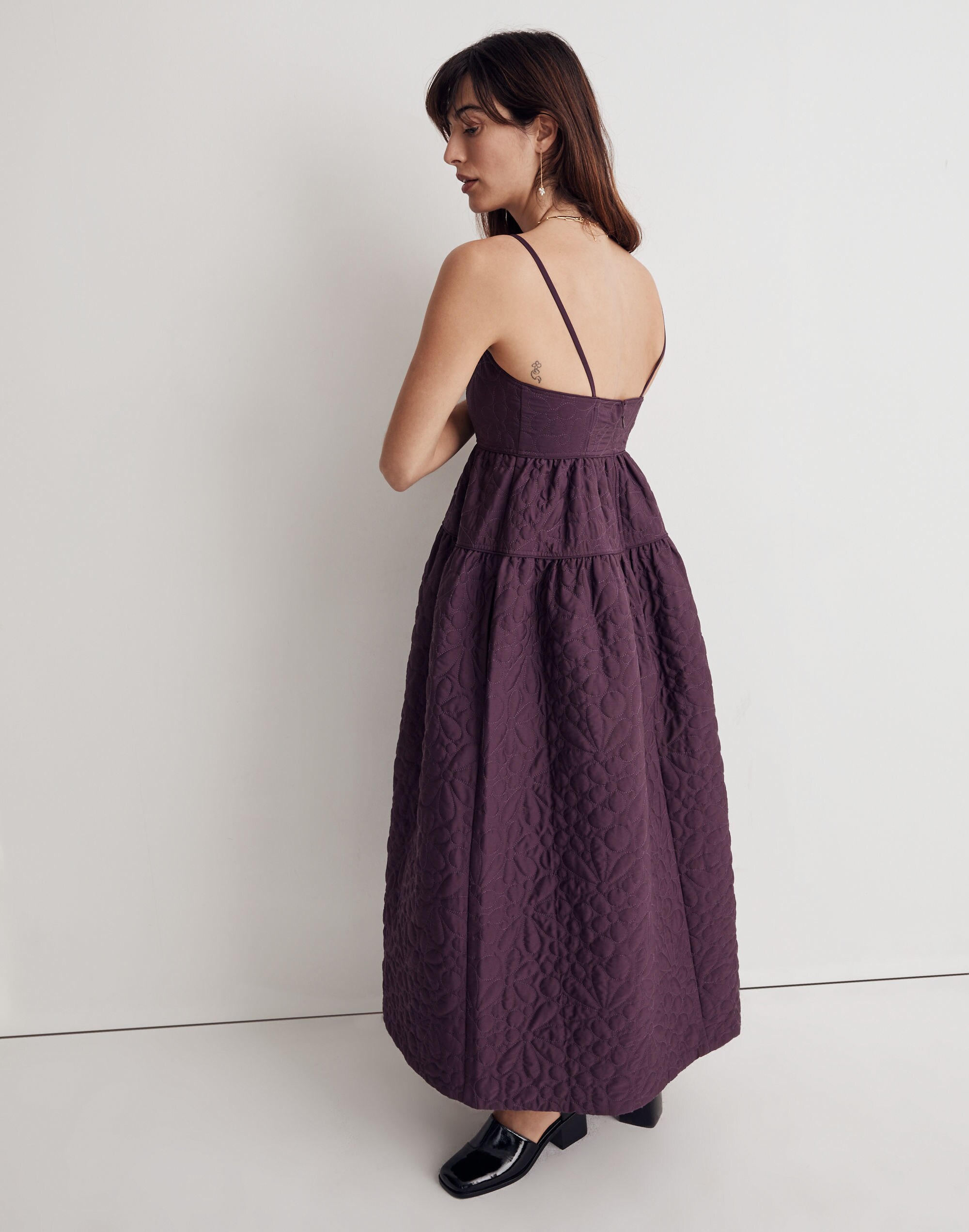 Floral Quilted Empire Midi Dress