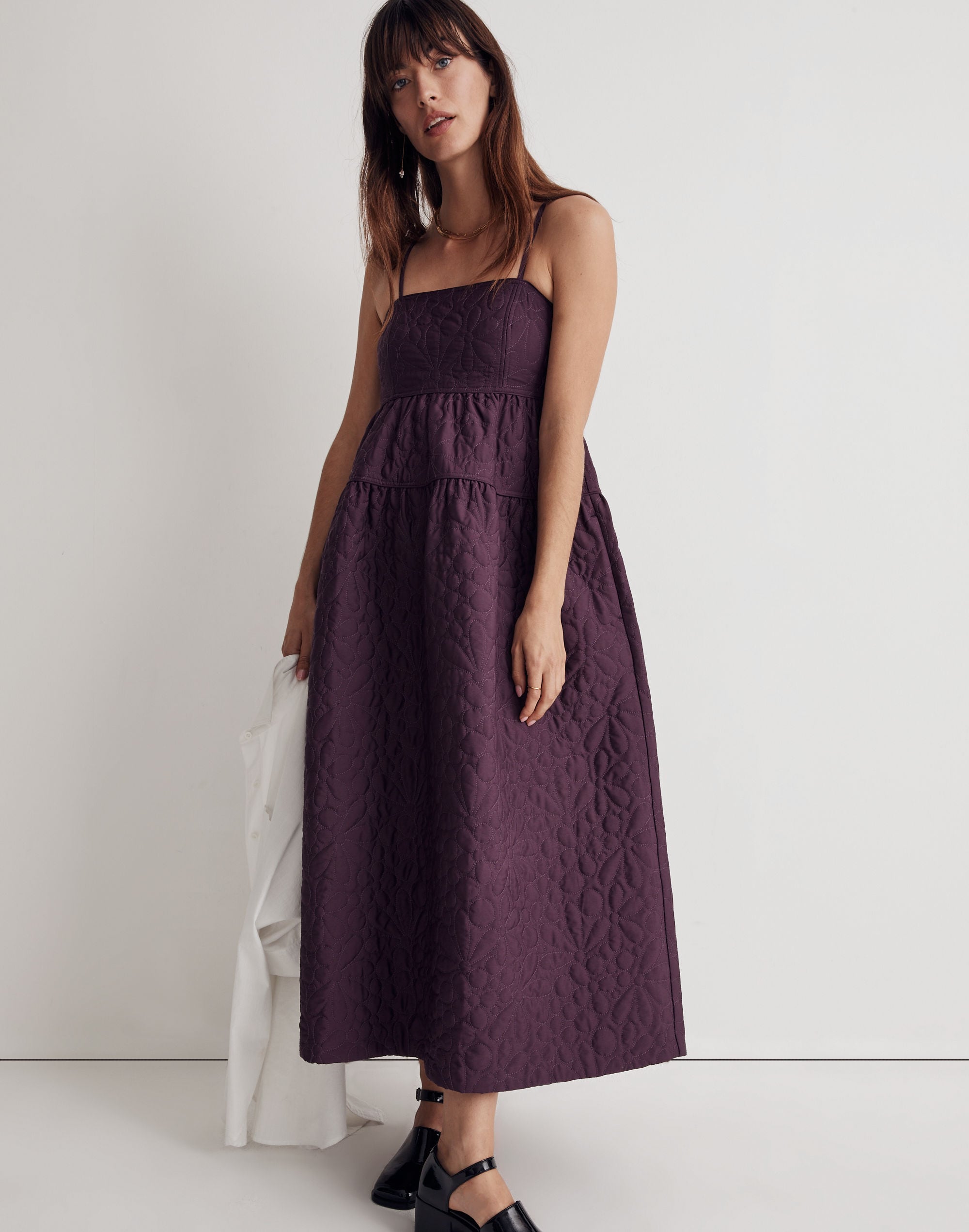 Floral Quilted Empire Midi Dress