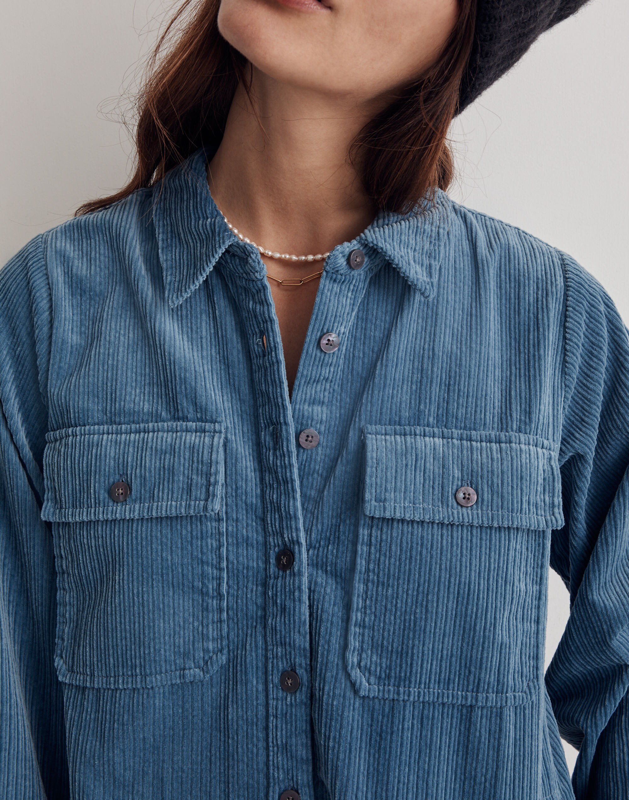 Petite Corduroy Long-Sleeve Mini Shirtdress