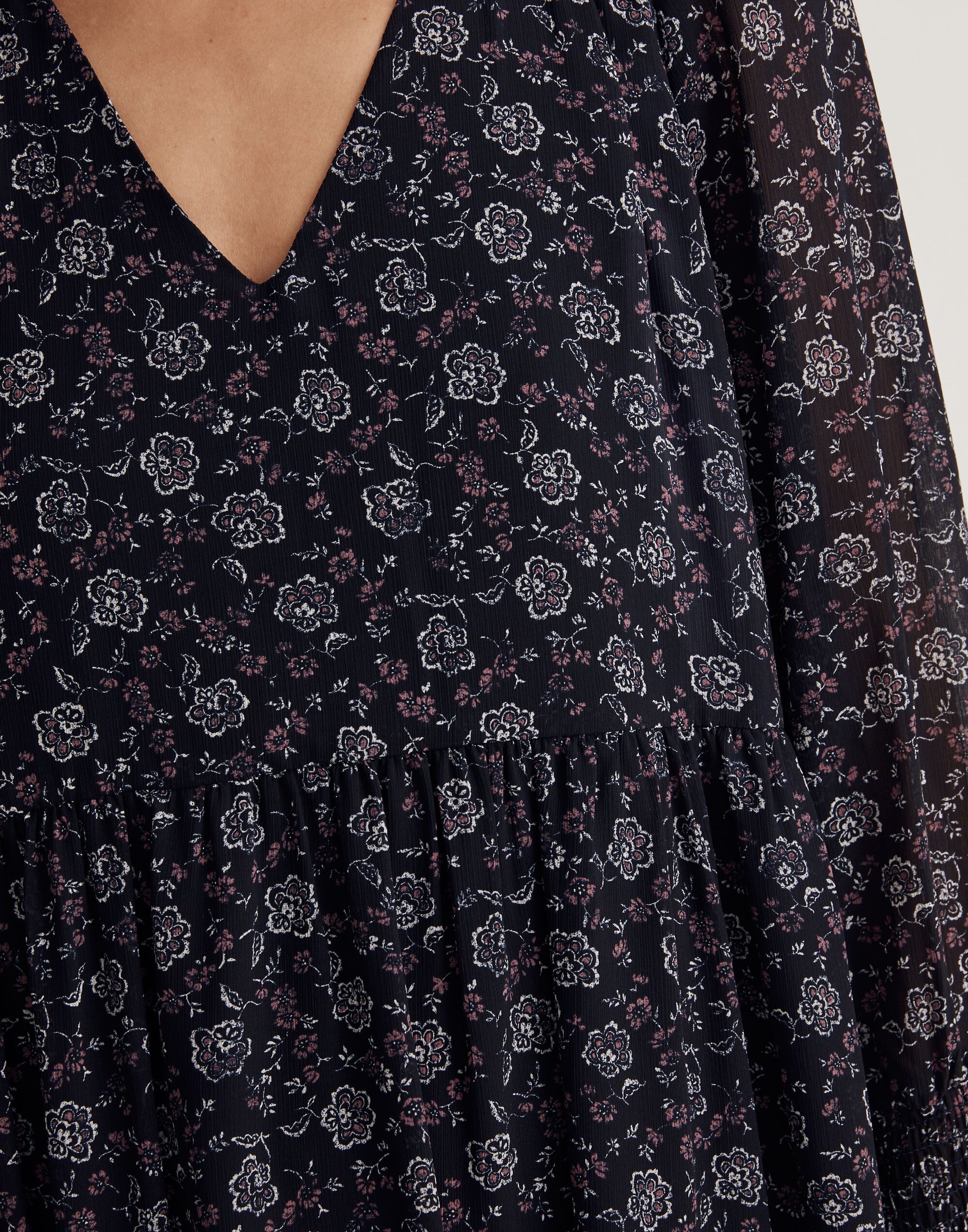 Georgette V-Neck Tiered Midi Dress in Enchanted Floral