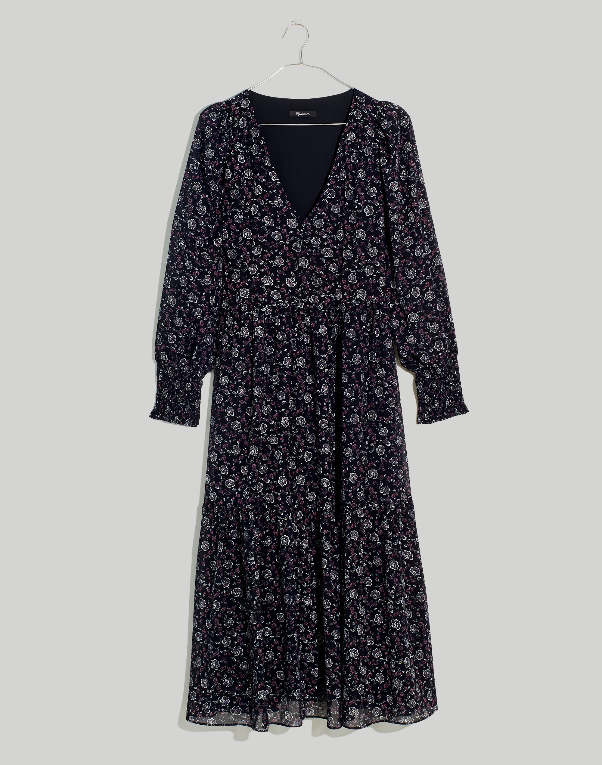 Georgette V-Neck Tiered Midi Dress in Enchanted Floral