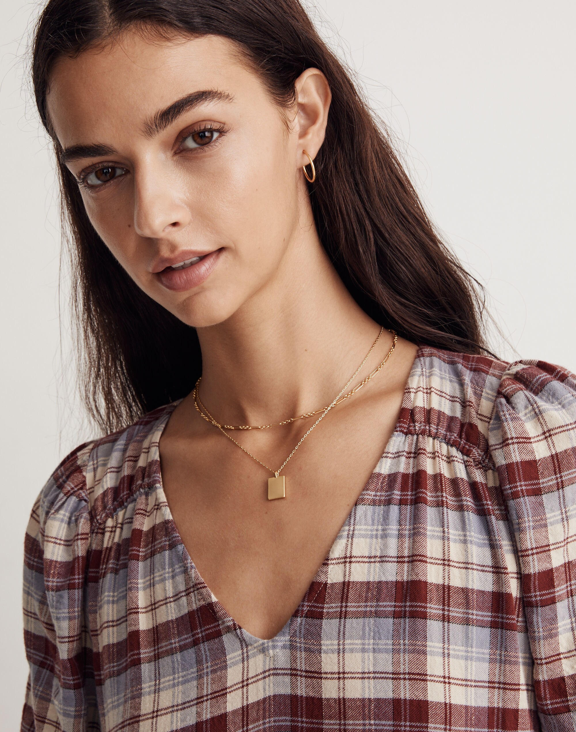 V-Neck Tiered Midi Dress in Plaid