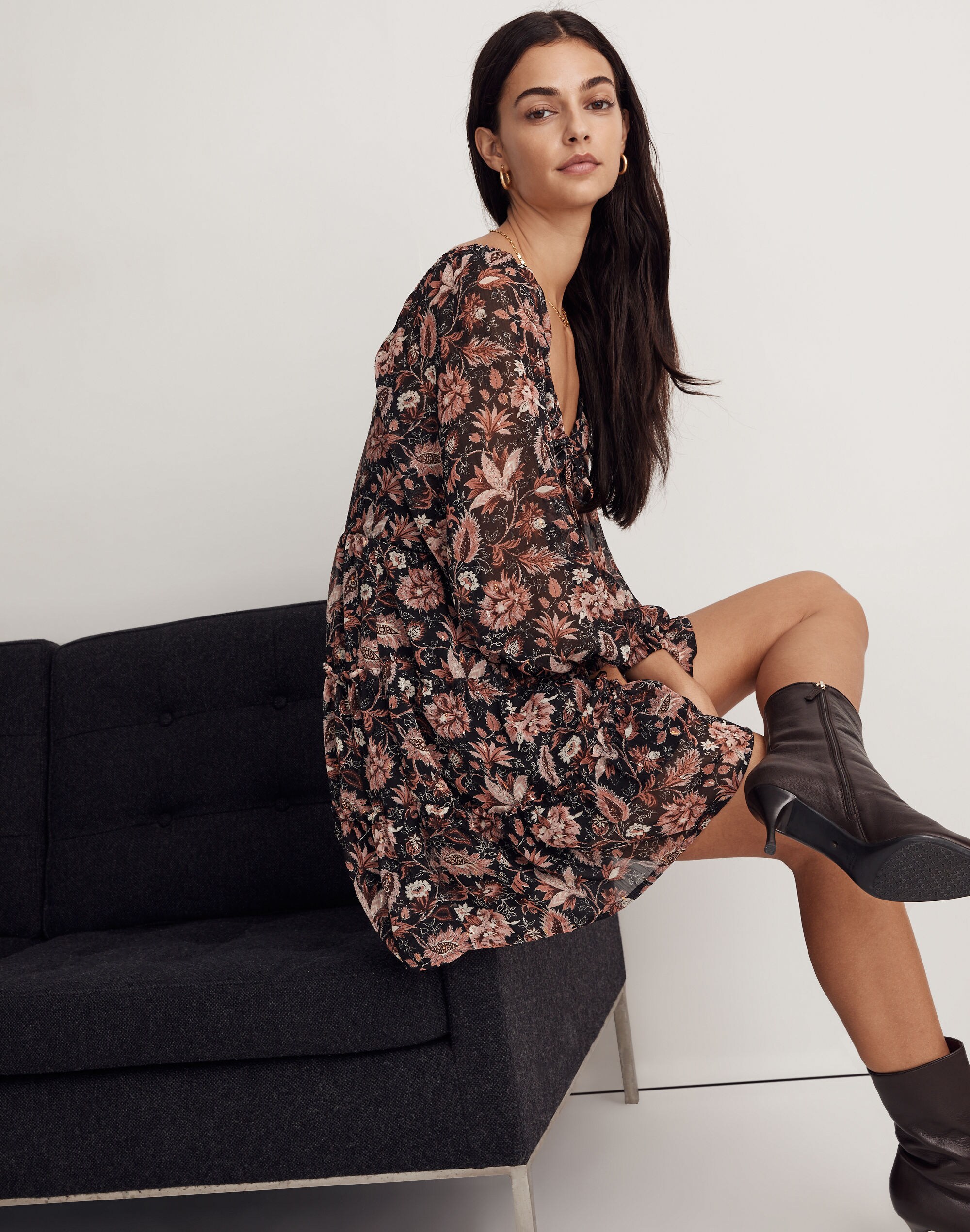 Amalia Tiered Mini Dress in Pampas Blooms
