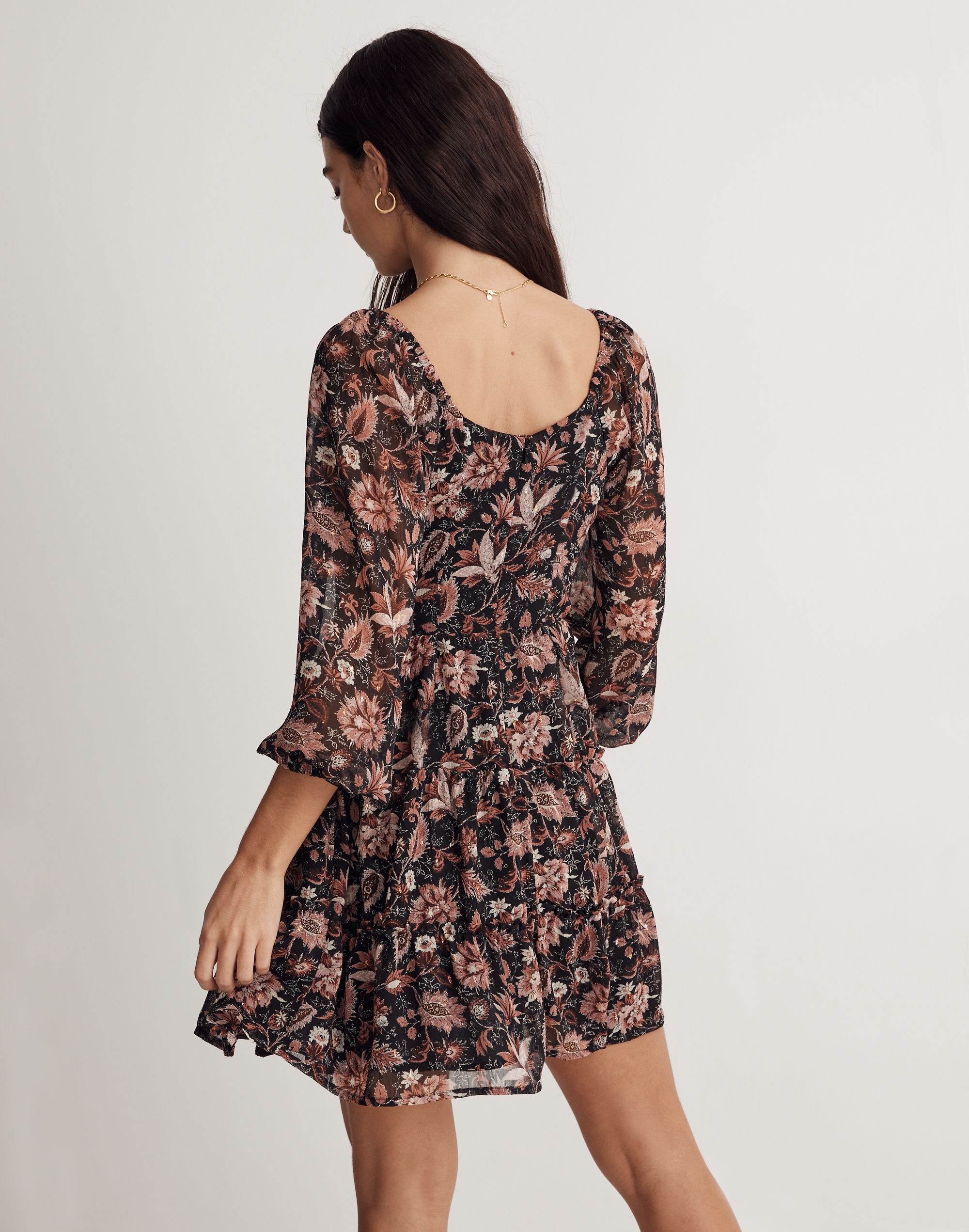 Amalia Tiered Mini Dress in Pampas Blooms