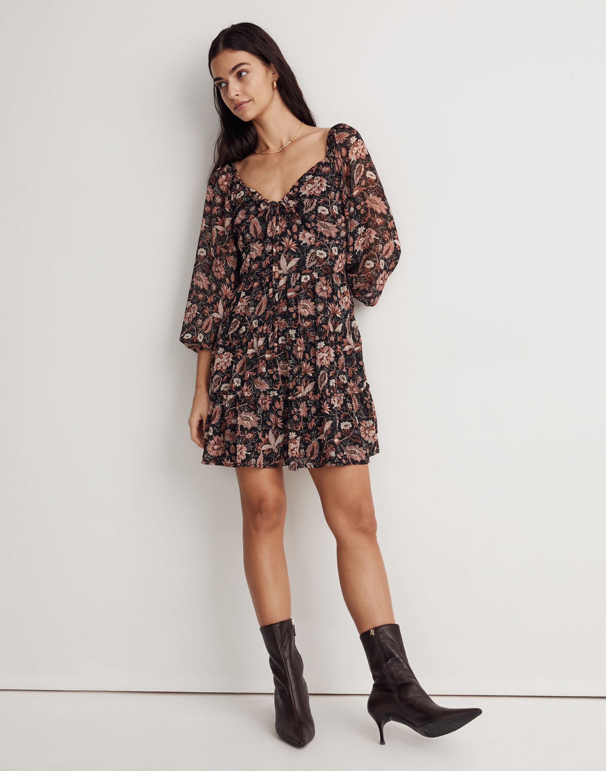 Amalia Tiered Mini Dress in Pampas Blooms