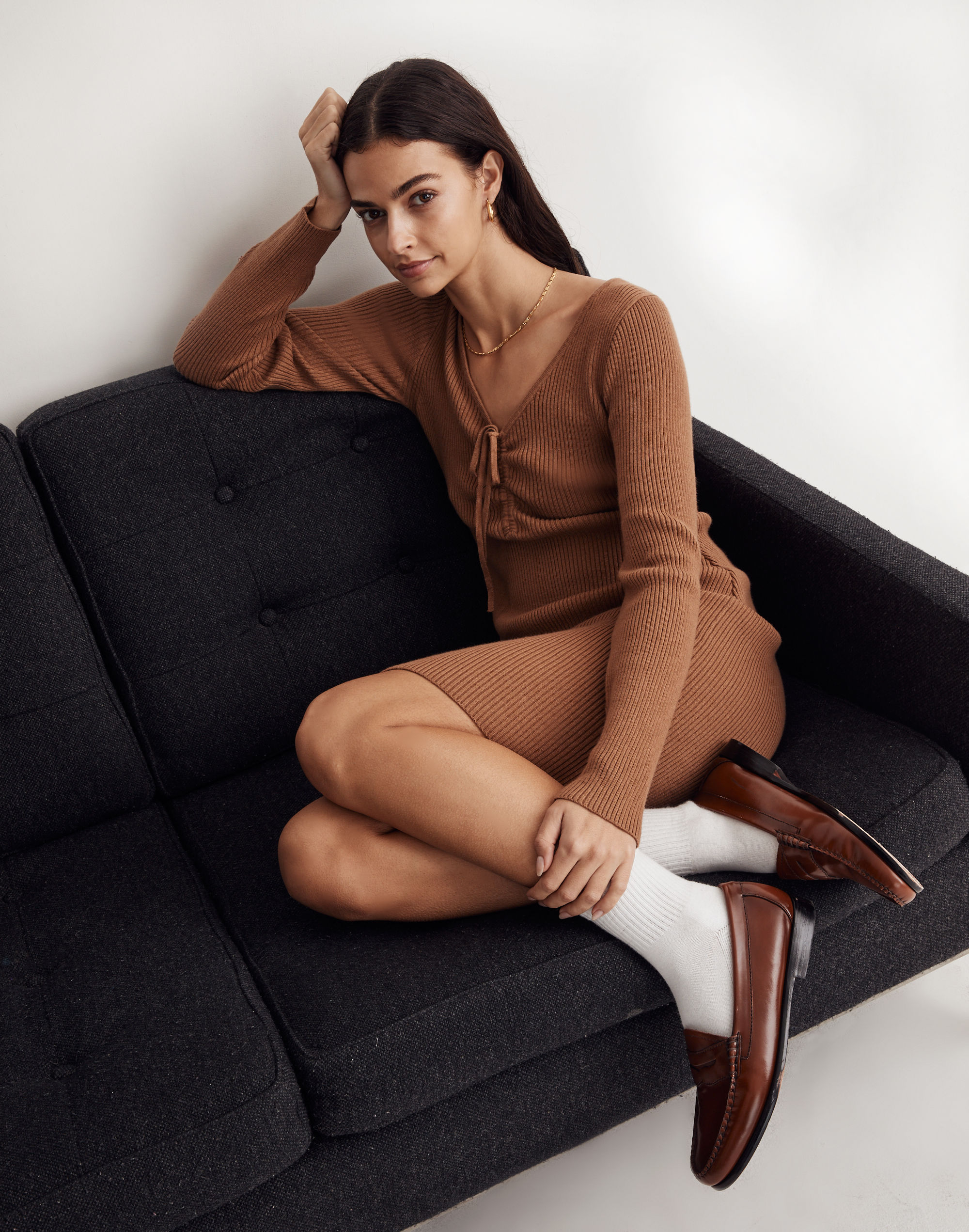 Tie-Front Ruched Bodycon Mini Dress