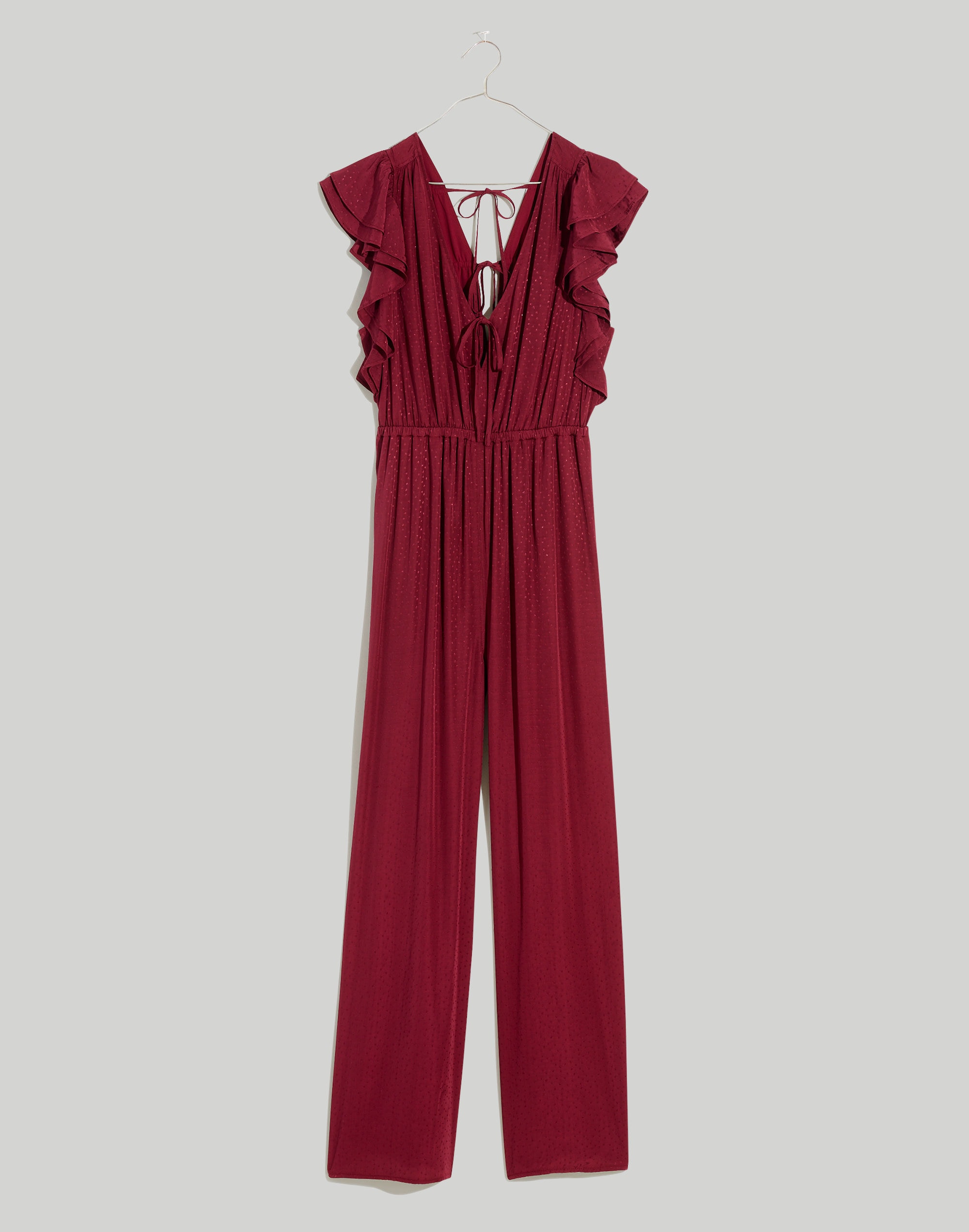 Jacquard Deep-V Ruffled Jumpsuit
