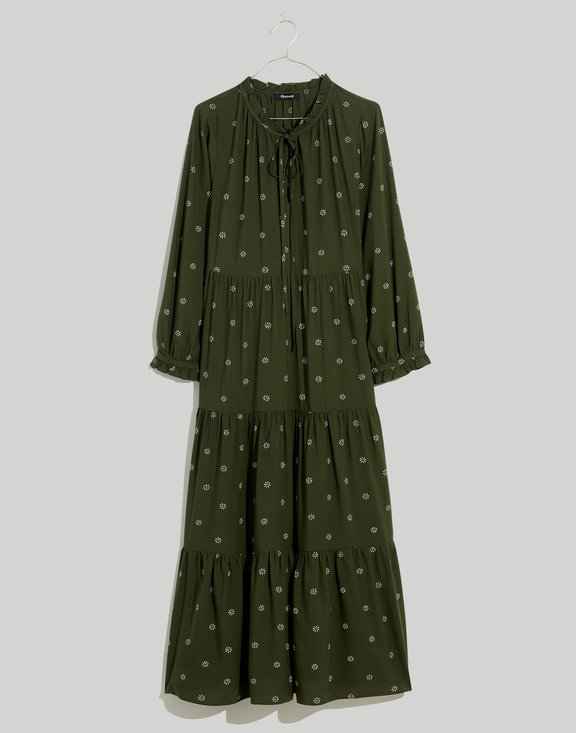 Tie-Neck Tiered Midi Dress in Stardot