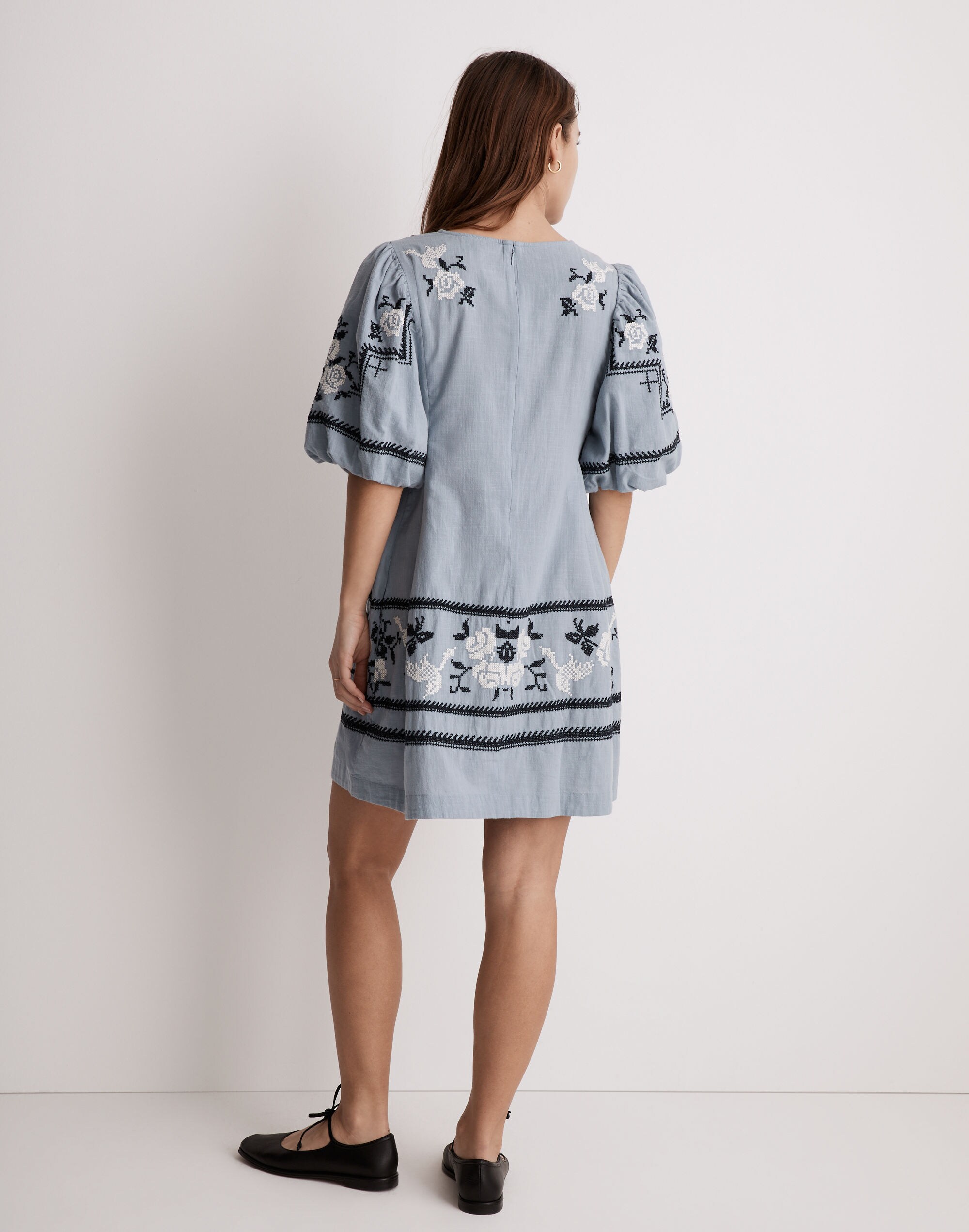 Embroidered Foldover V-Neck Mini Dress