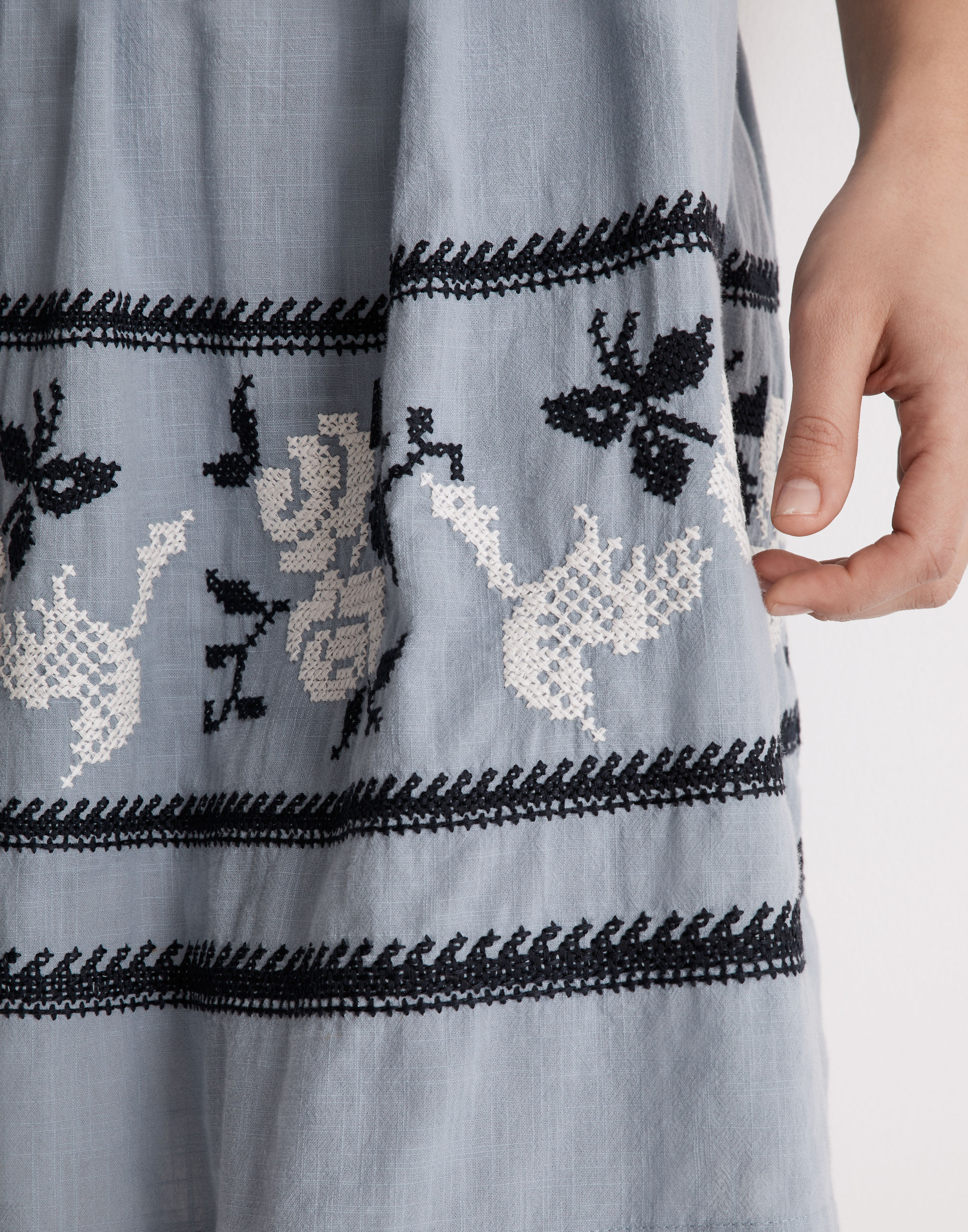 Embroidered Foldover V-Neck Mini Dress