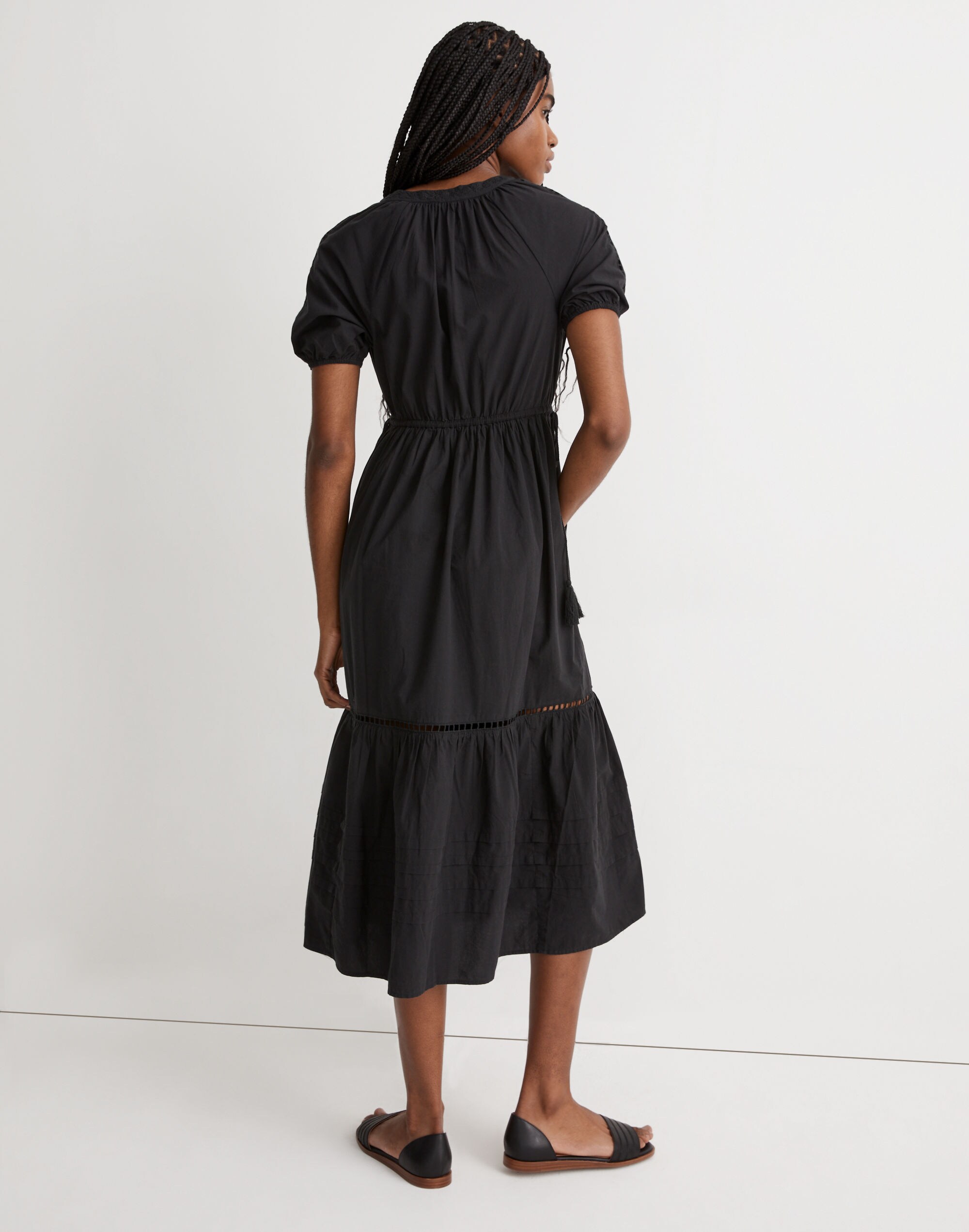 Poplin Ladder Embroidery Midi Dress