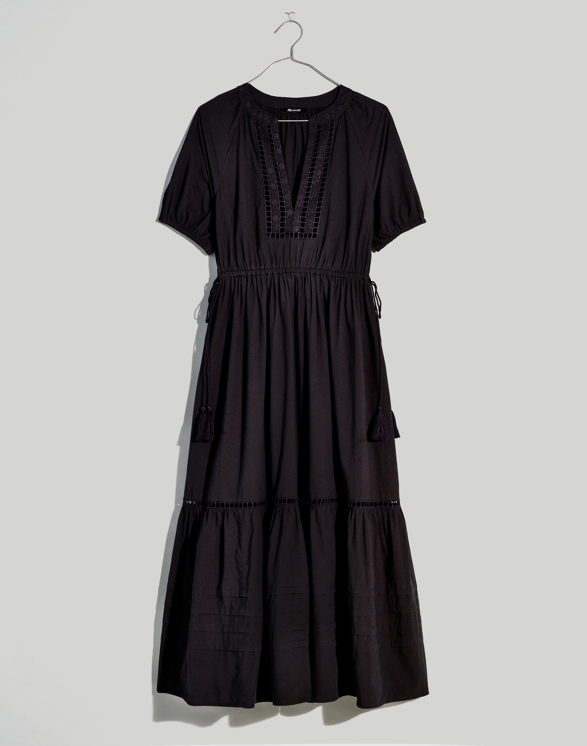 Poplin Ladder Embroidery Midi Dress