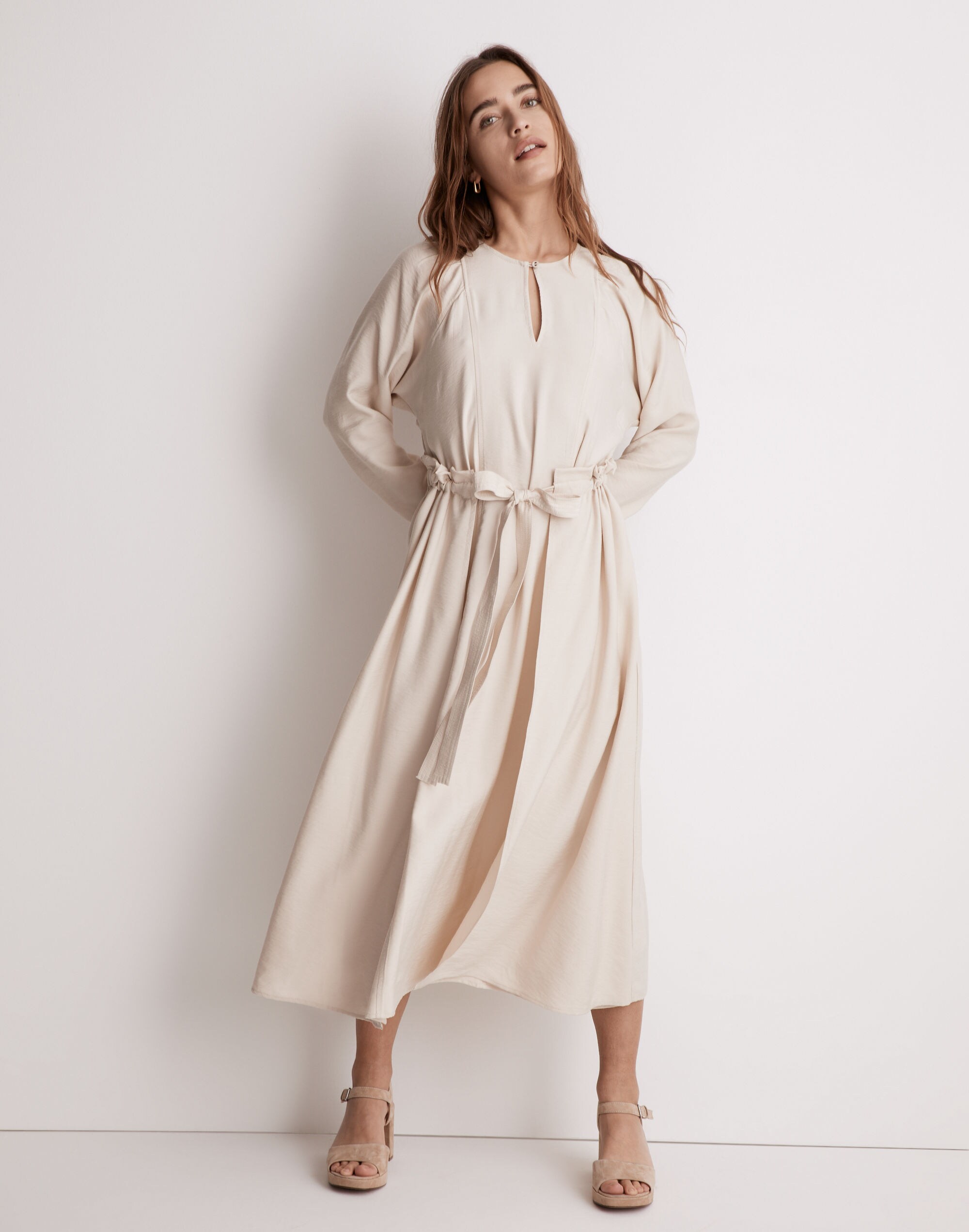 Tie-Front Paperbag Midi Dress