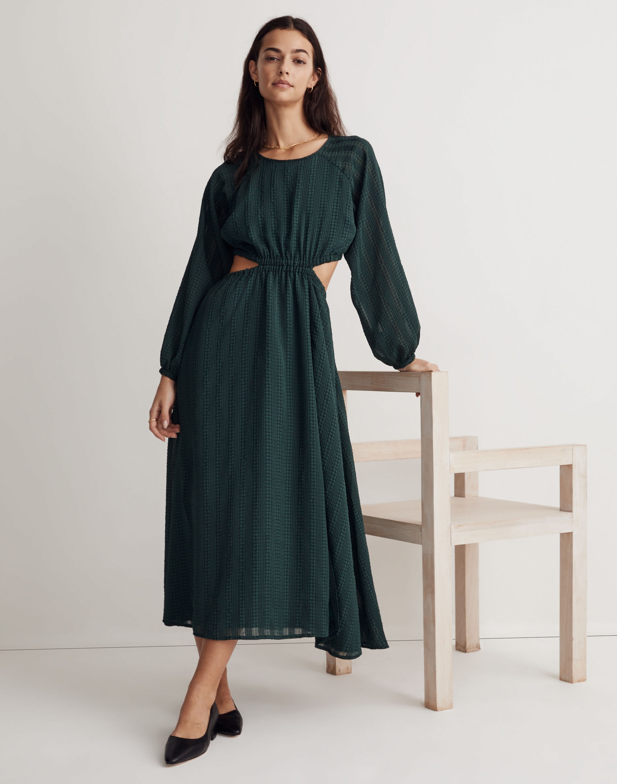 Long-Sleeve Cutout Midi Dress