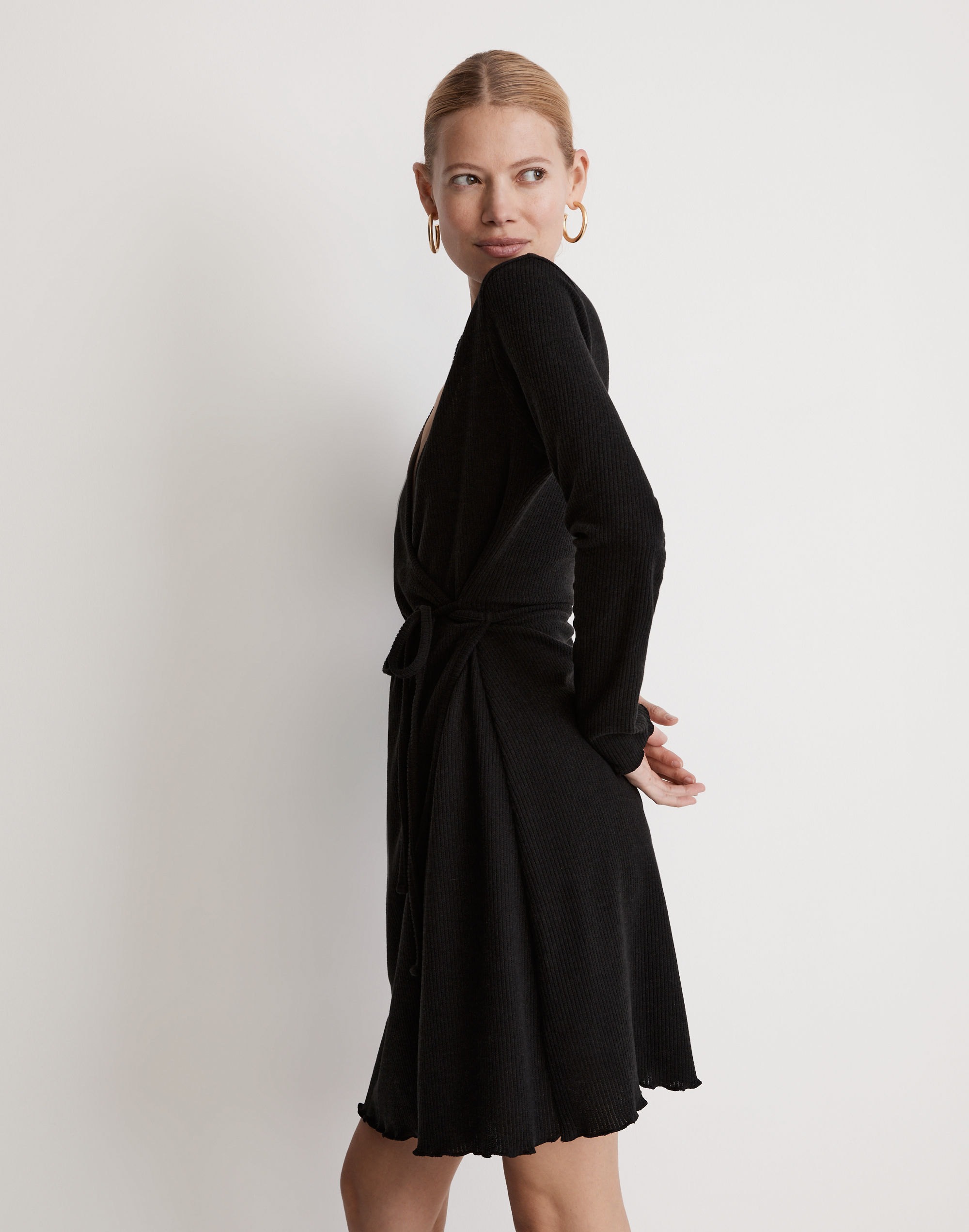 Ribbed Knit Wrap Mini Dress