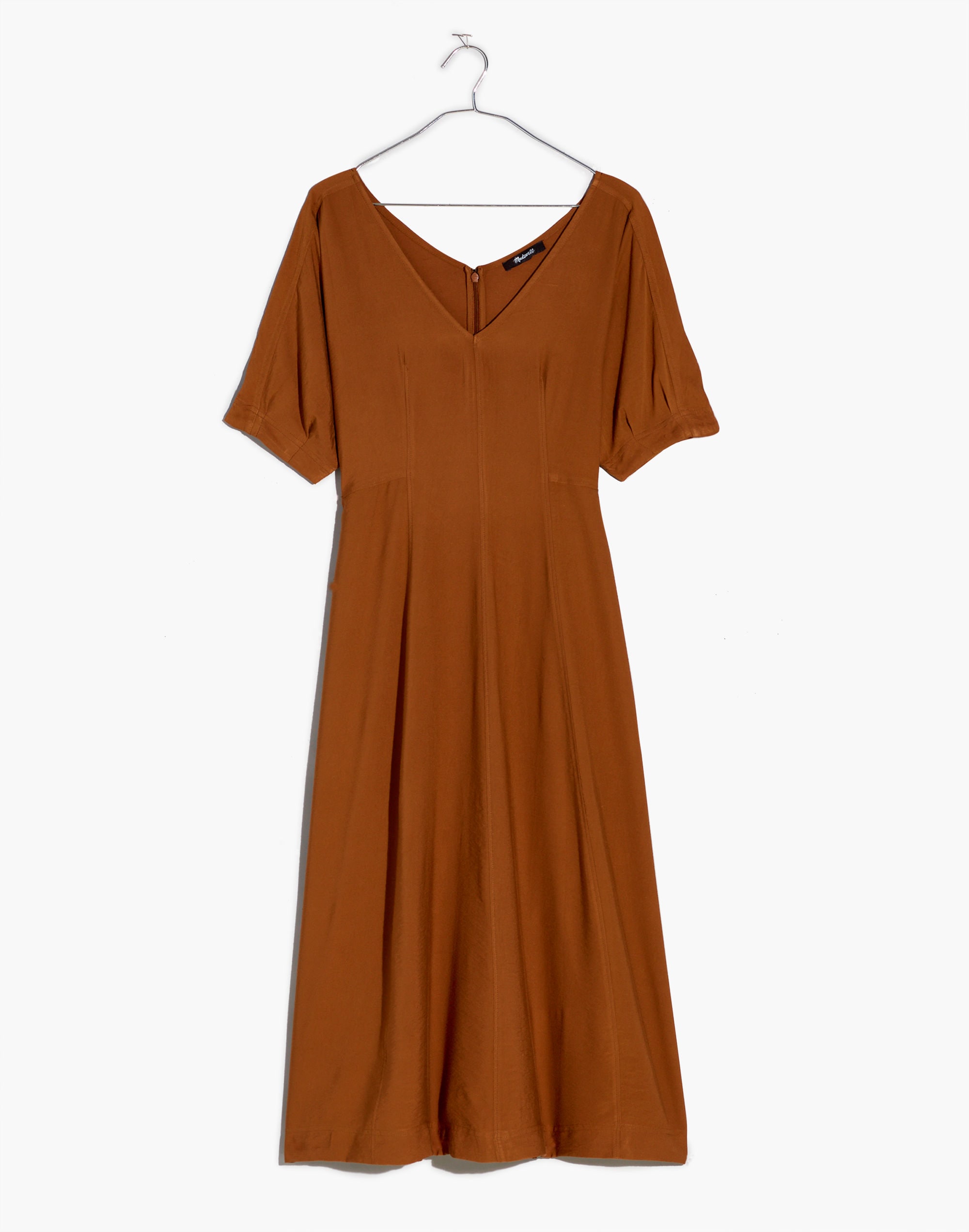 Wide V-Neck Seamed Midi Dress