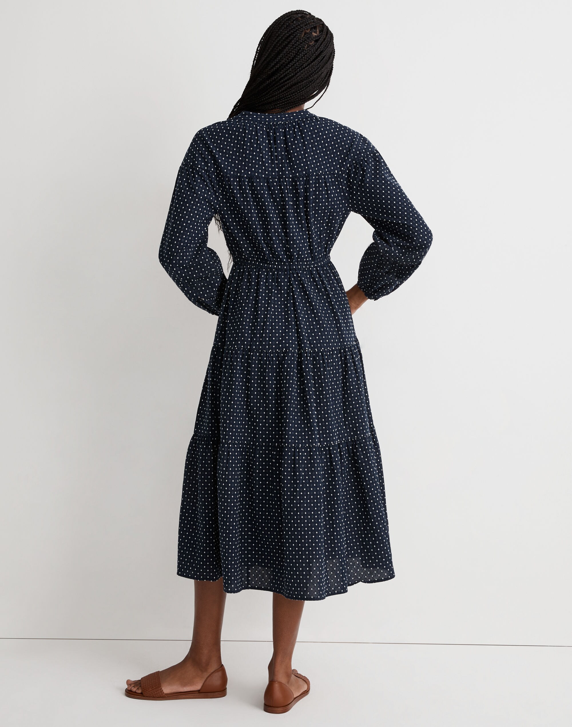 Dobby V-Neck Tiered Midi Dress