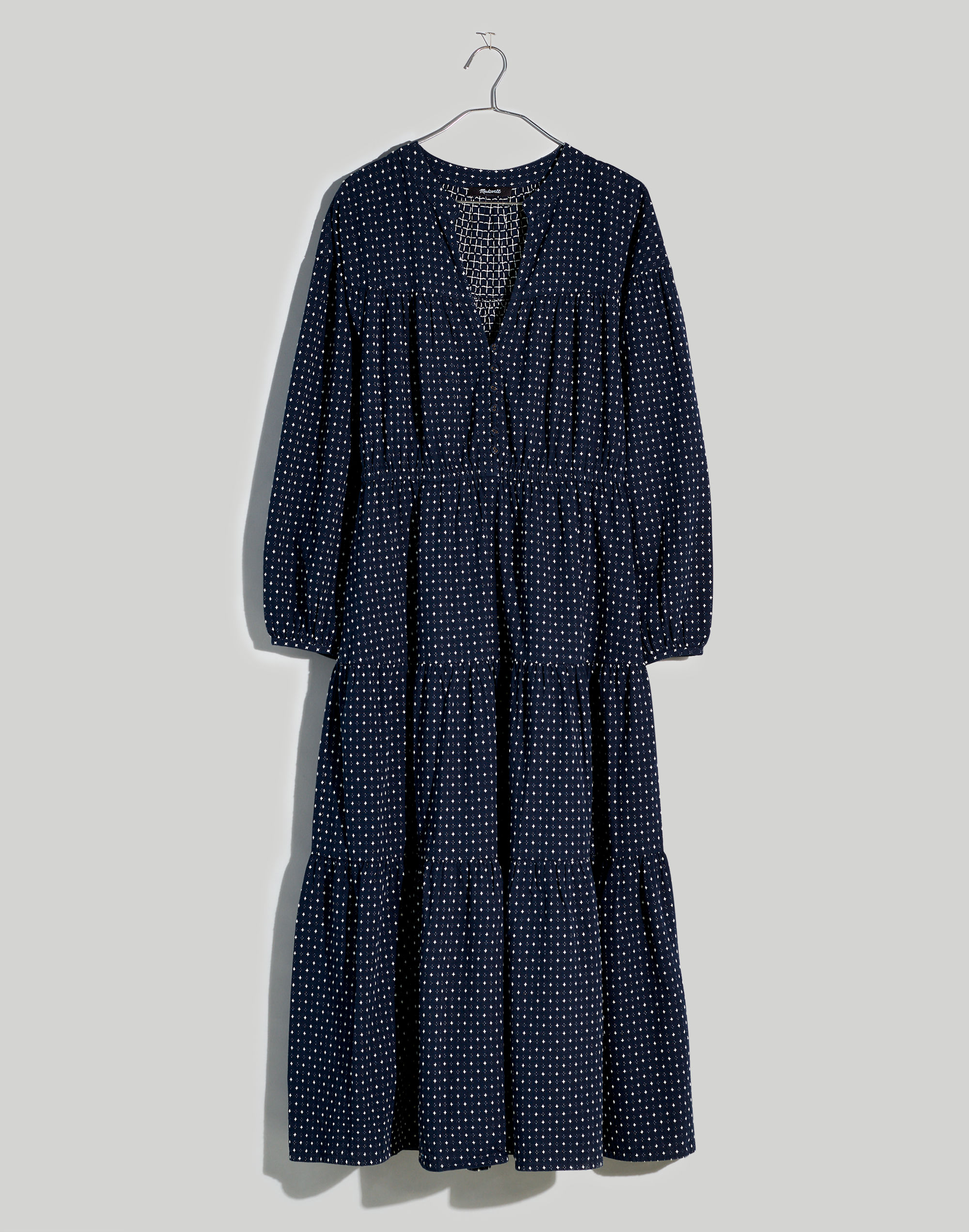 Dobby V-Neck Tiered Midi Dress