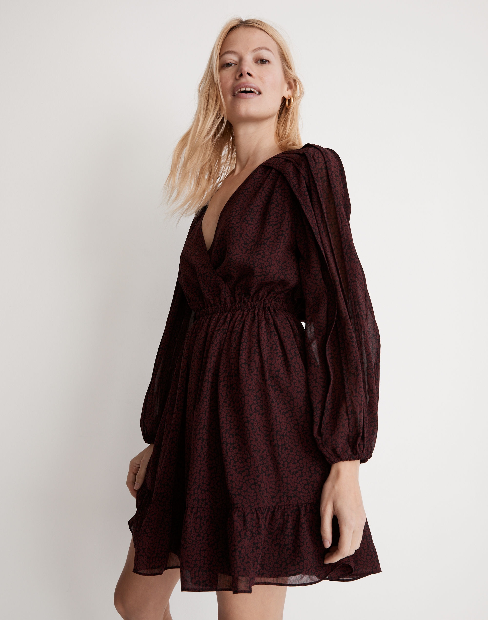 (Re)sourced Georgette Faux-Wrap Mini Dress