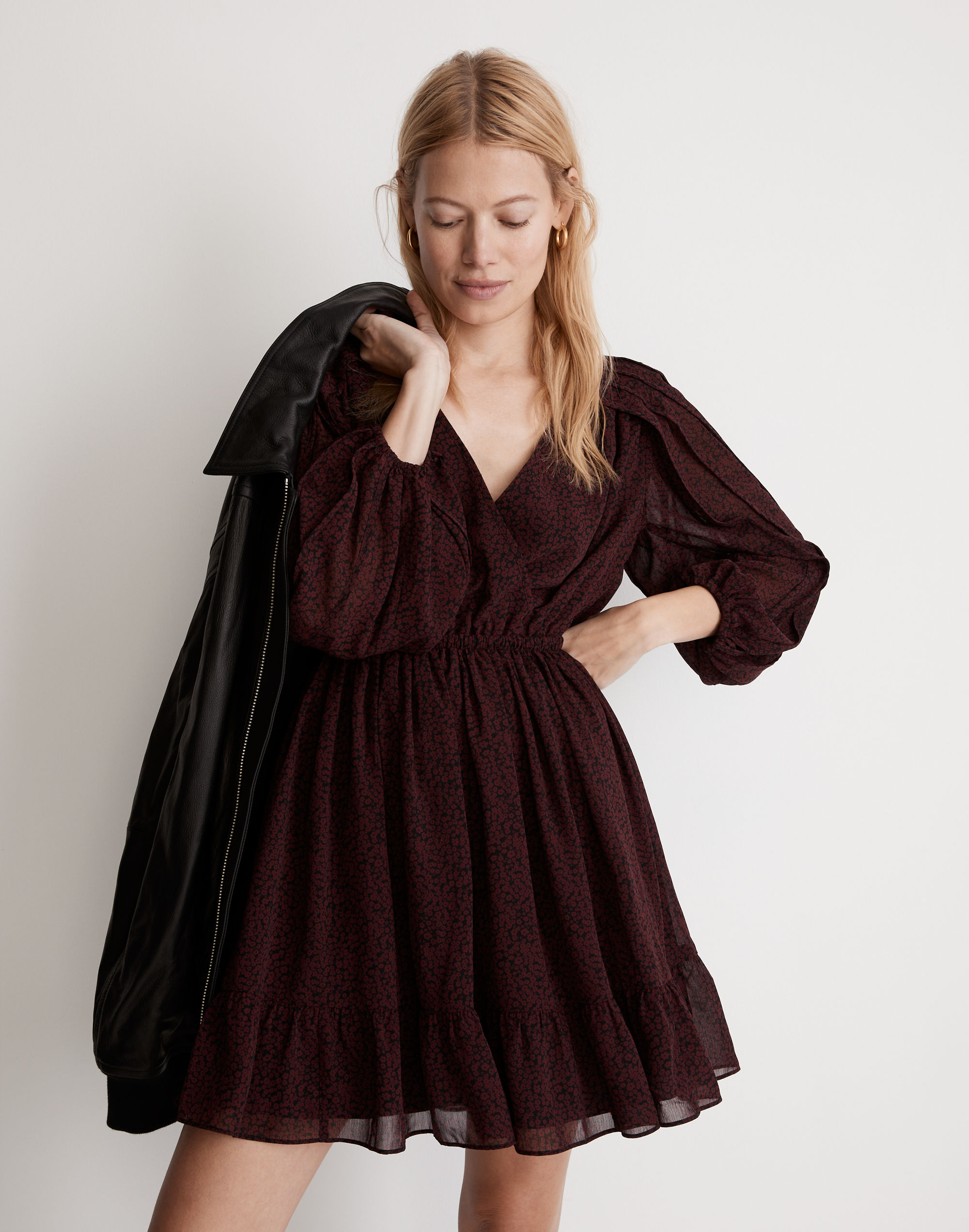 (re)sourced georgette faux-wrap mini dress