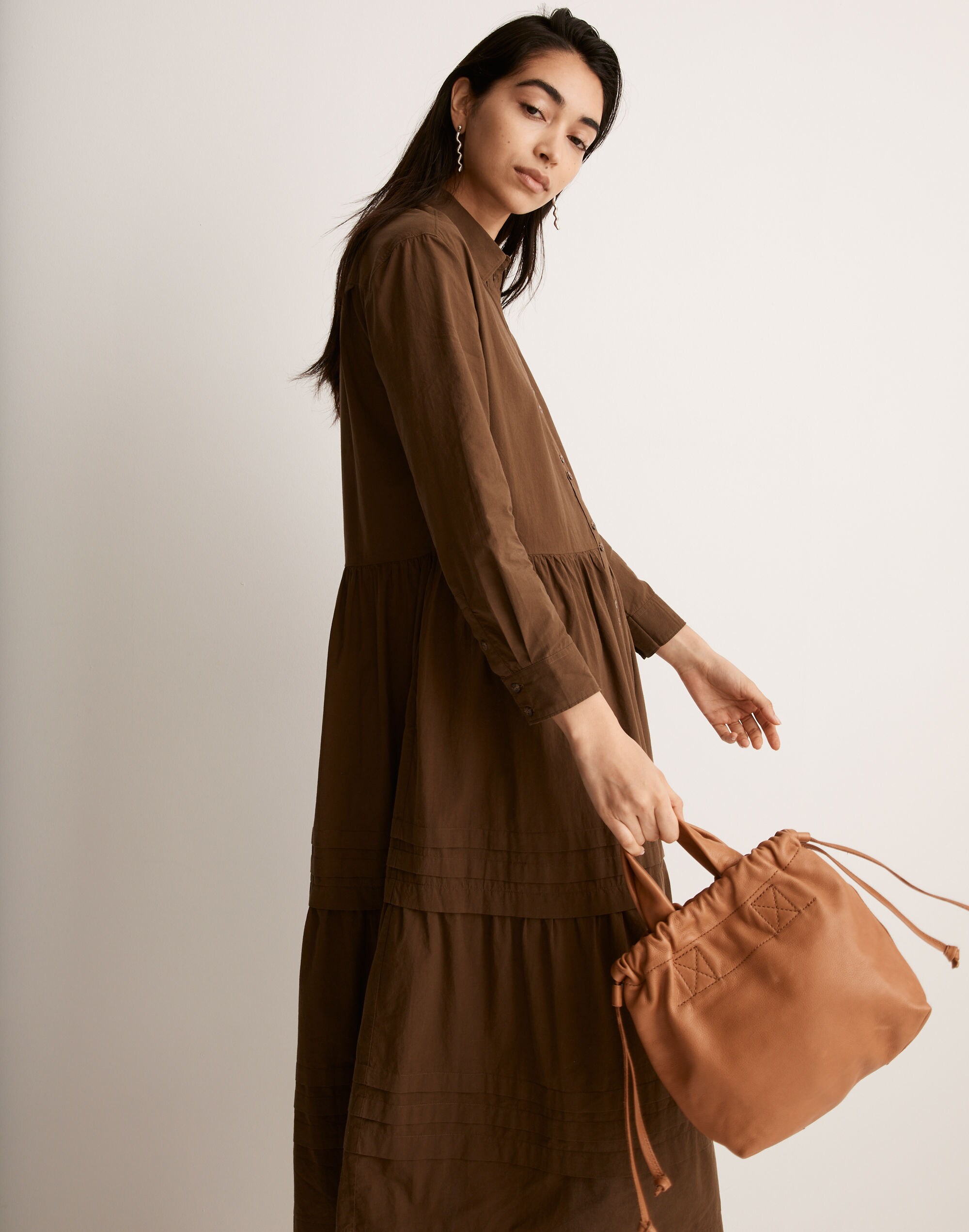 Pleated Utility Midi Shirtdress