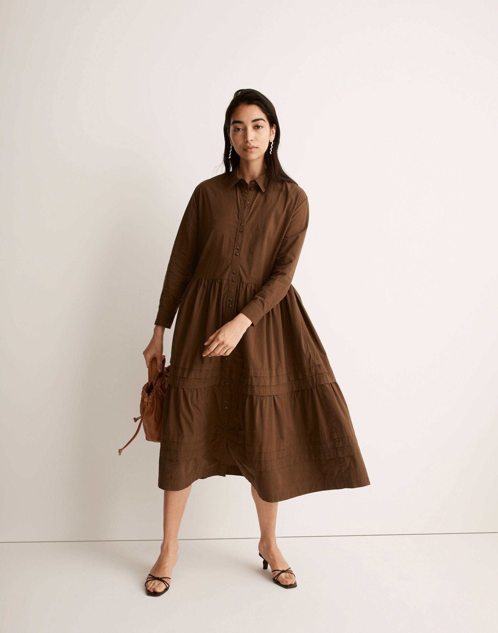 Pleated Utility Midi Shirtdress