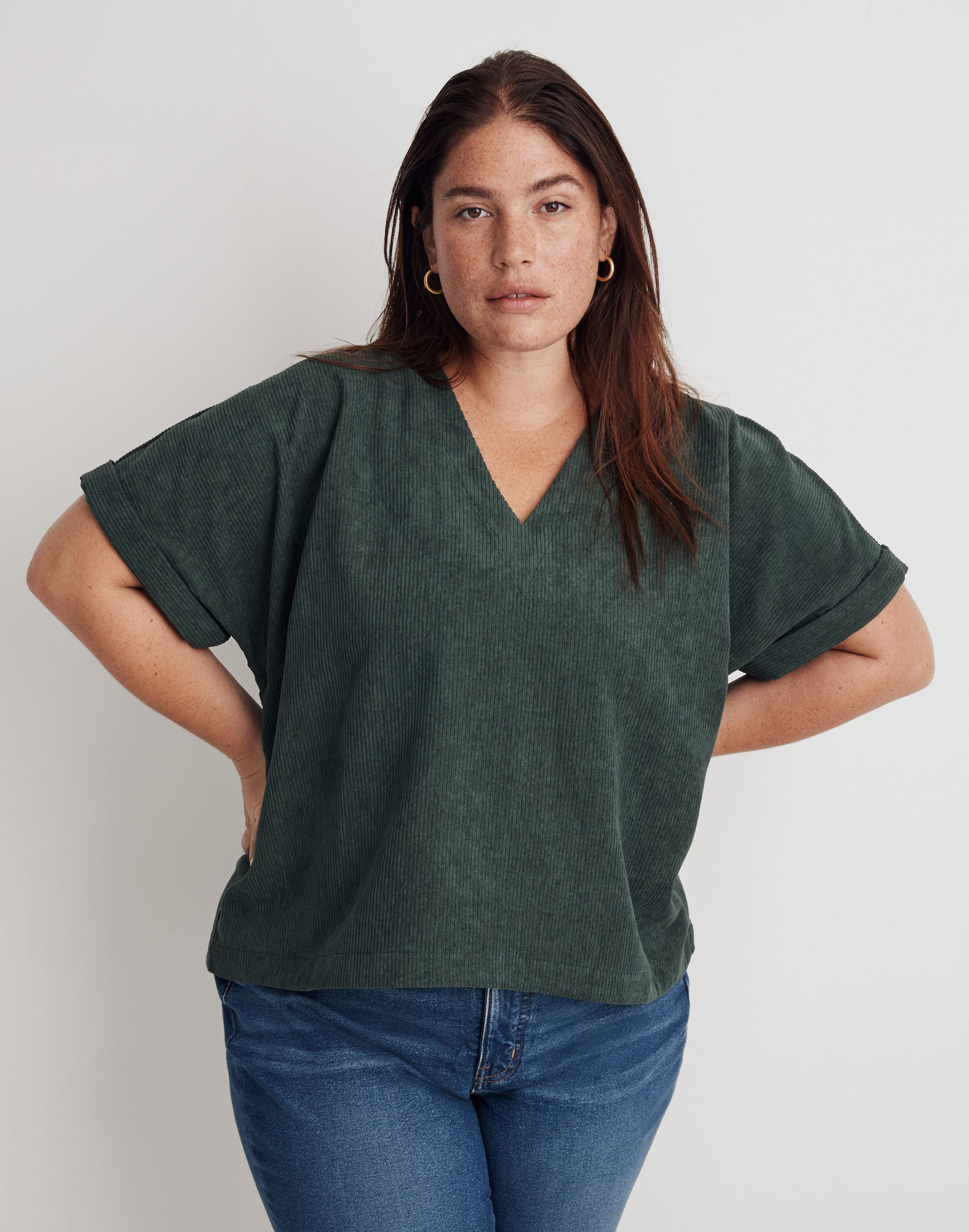 Plus Corduroy Renata V-Neck Top