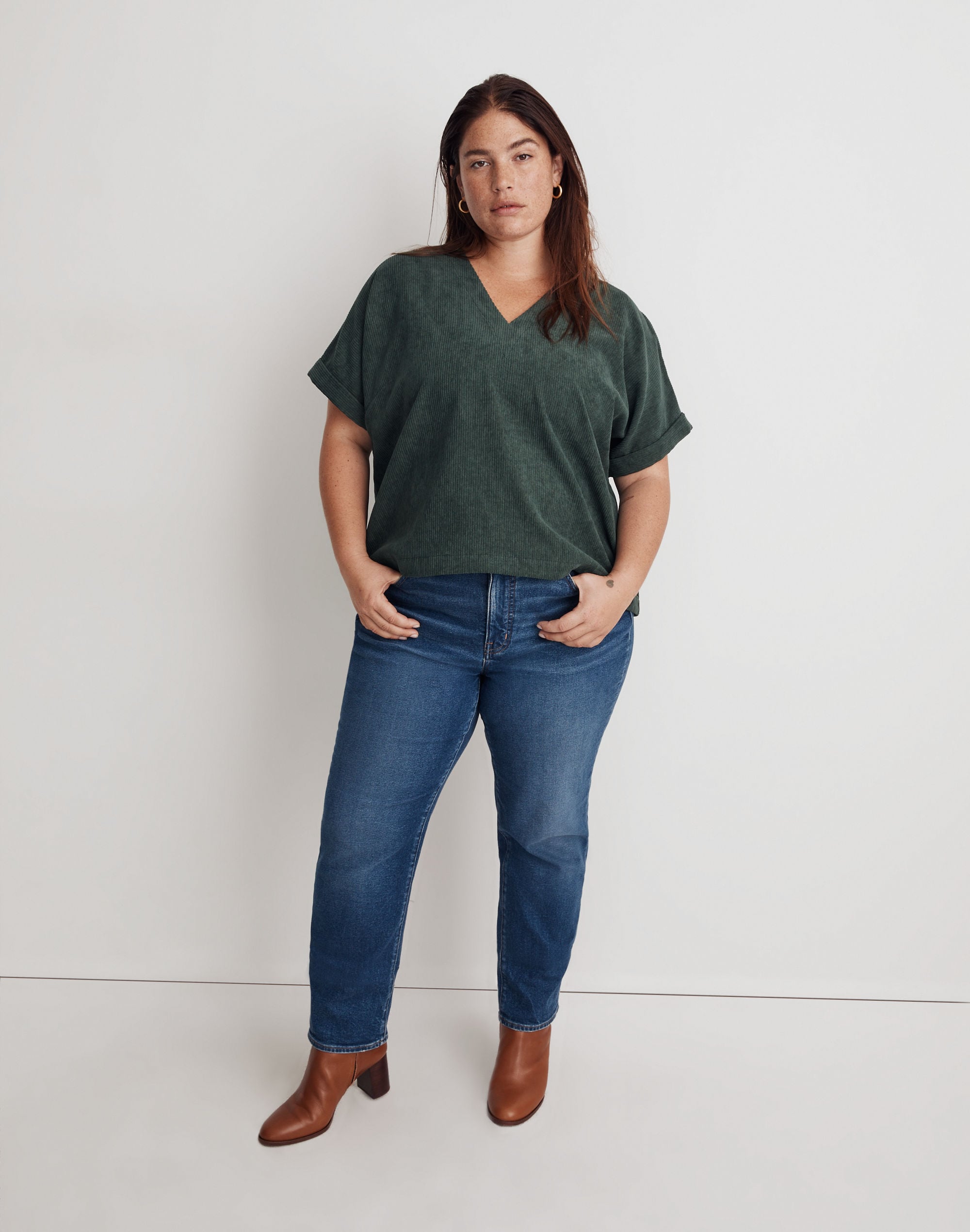 Plus Corduroy Renata V-Neck Top