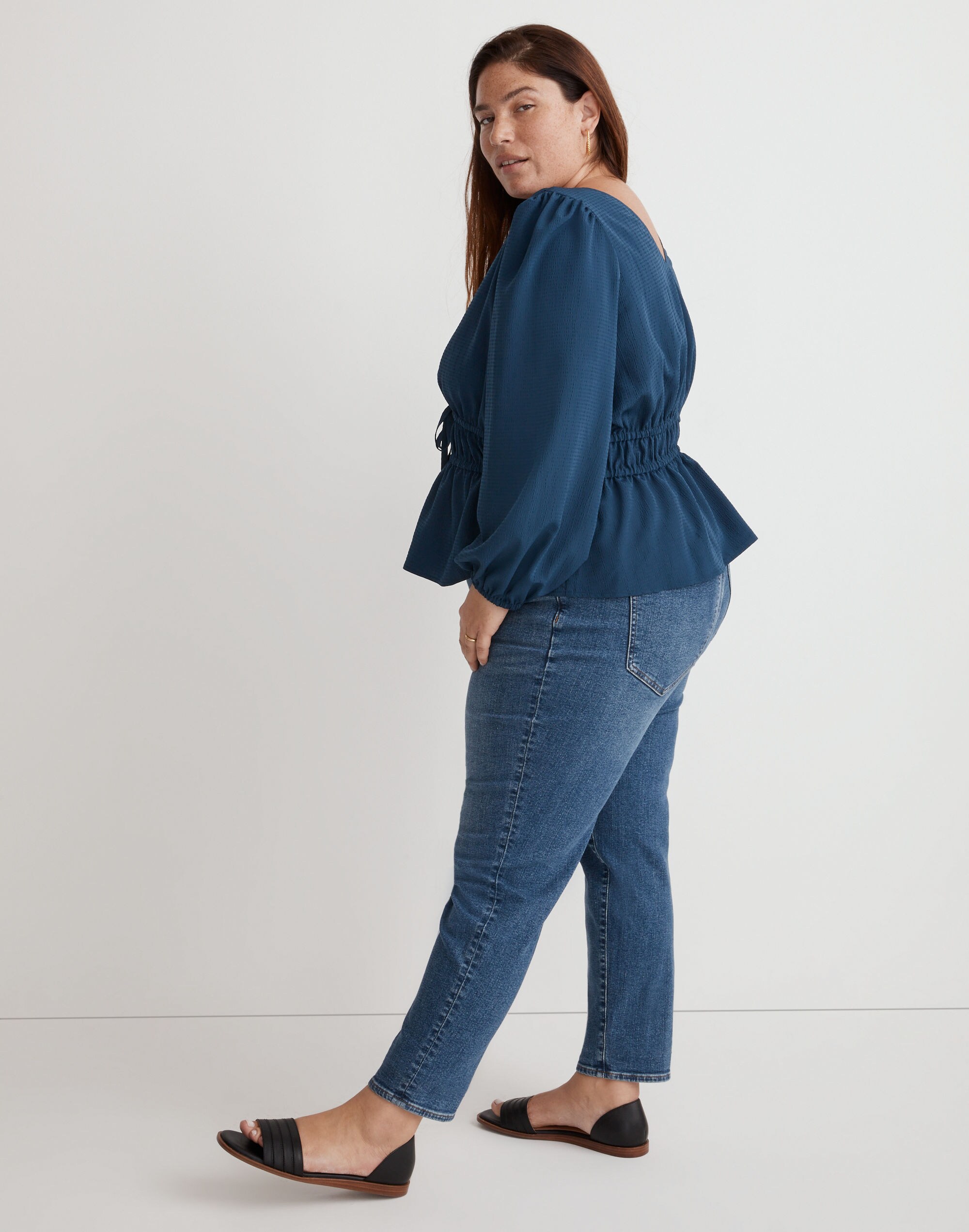 Plus Seersucker V-Neck Peplum Top | Madewell