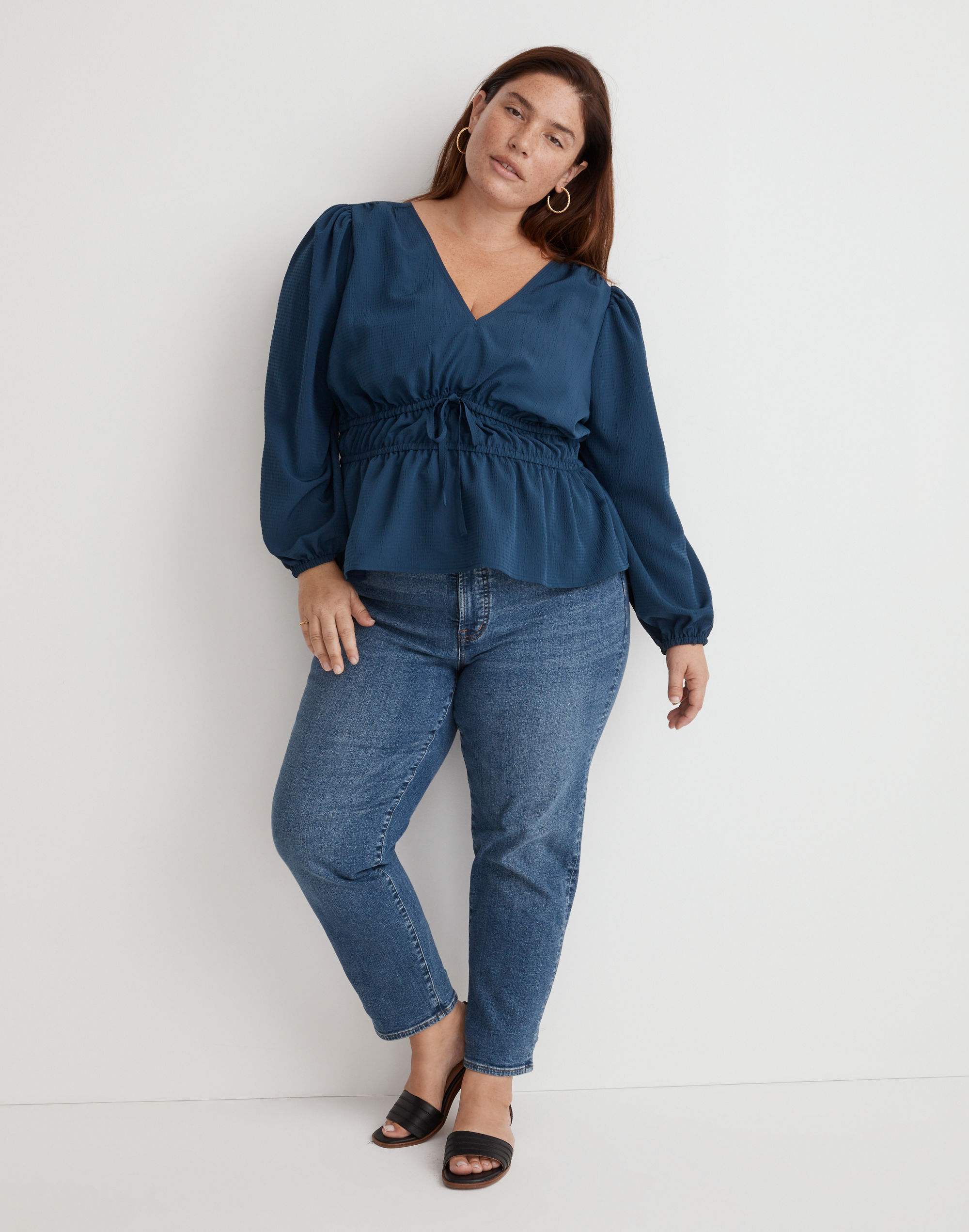 Plus Seersucker V-Neck Peplum Top | Madewell
